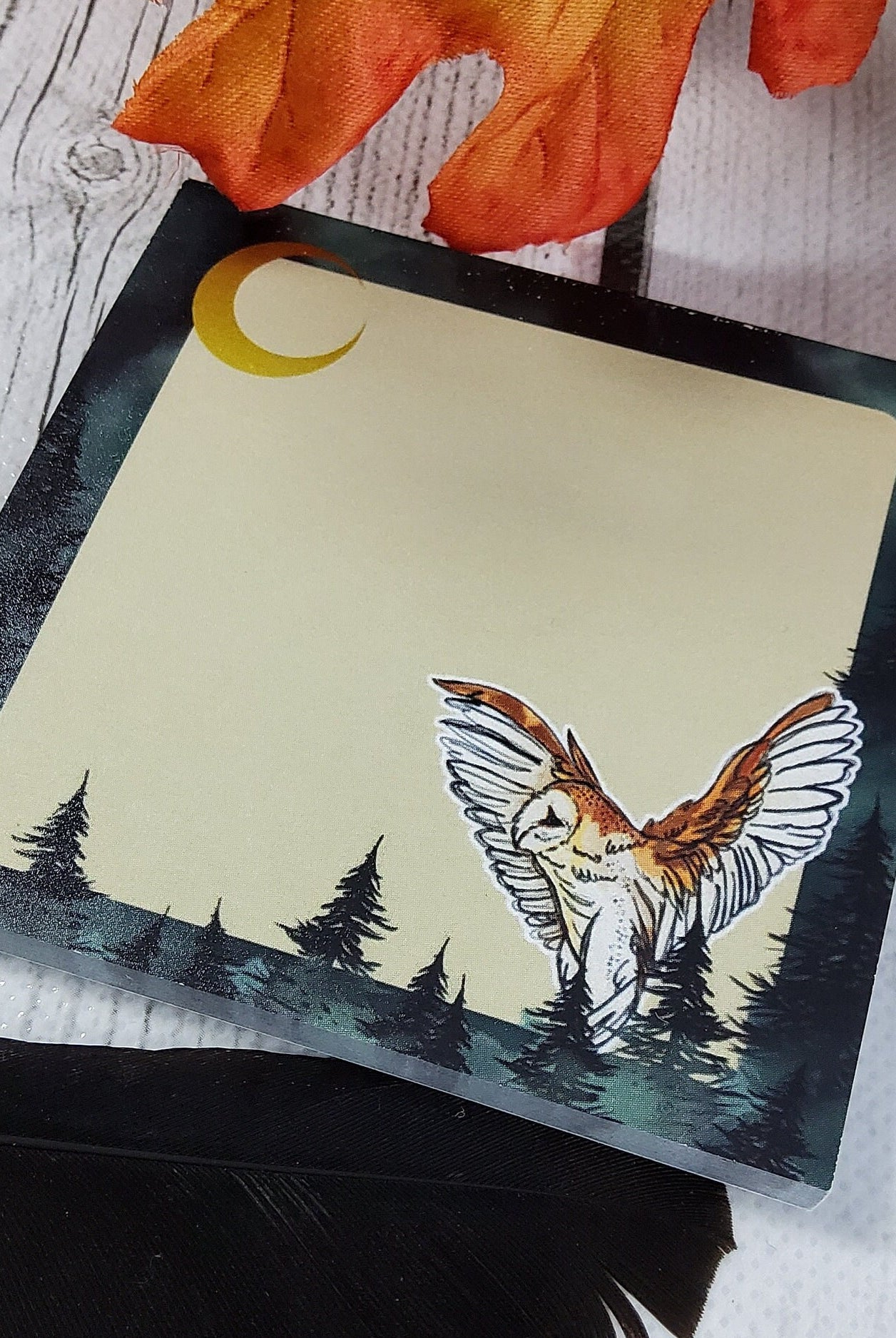 STICKY NOTES: Forest Owl Sticky Note Pad , Barn Owl and Forest Sticky Memo Pad , The Owl and Moon Stationery , Dark Forest Memo Pad