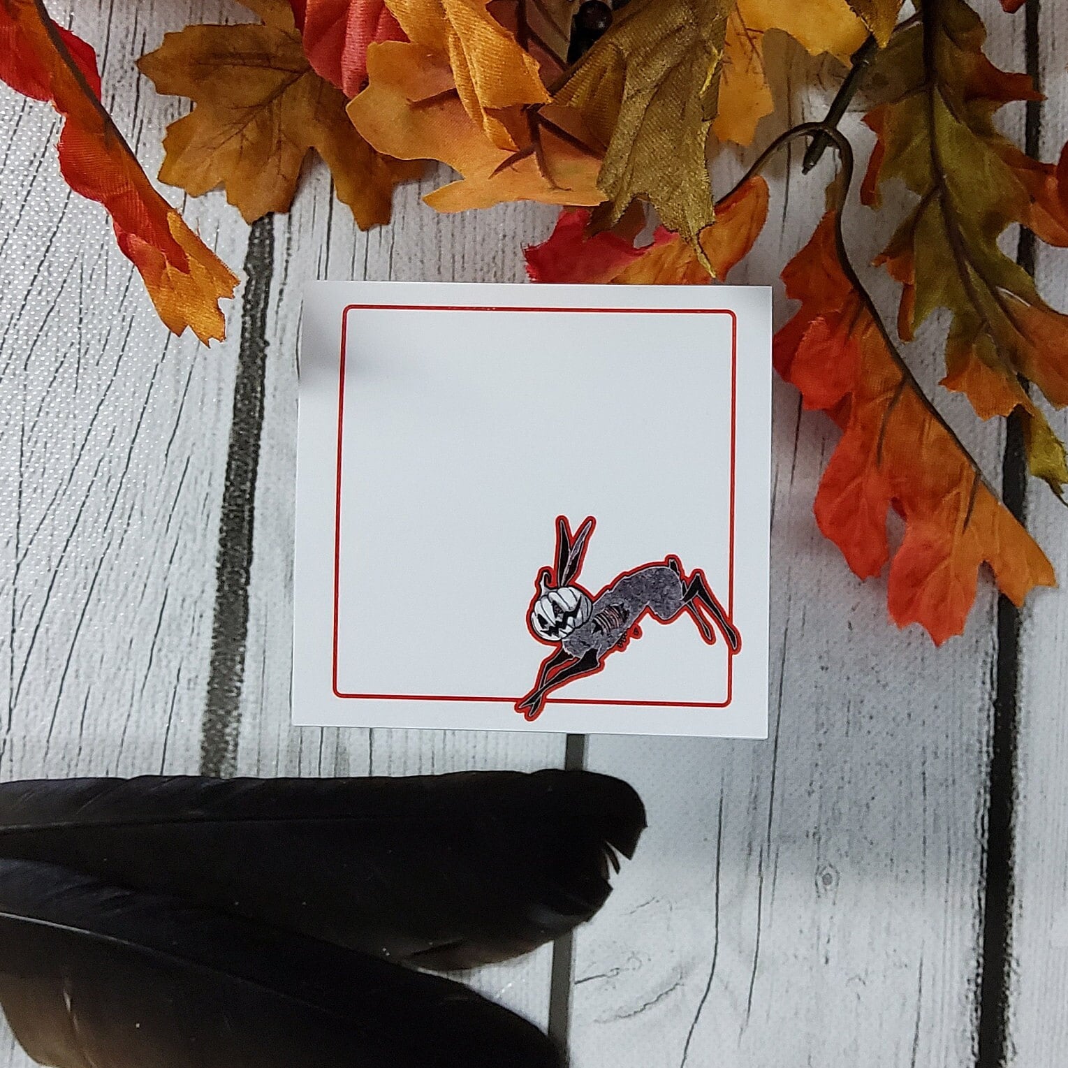 STICKY NOTES: Red and Black Jack-o-Rabbit , Red Pumpkin Rabbit Sticky Notes , Spooky Rabbit Art Memo Notes , Scary Rabbit Sticky Notes