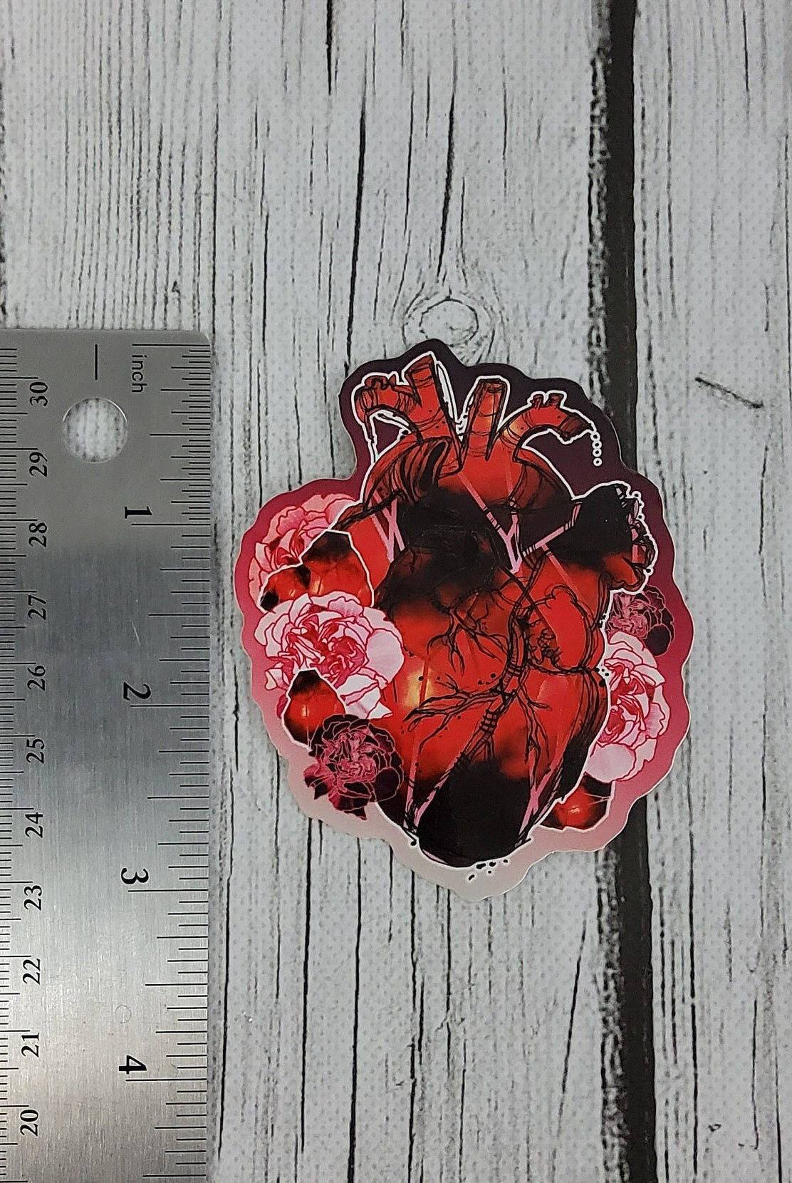 GLOSSY STICKER: January Garnet Heart and Pink Carnation Birthstone Crystal , Garnet Crystal Sticker , Crystal Heart Sticker , Crystal