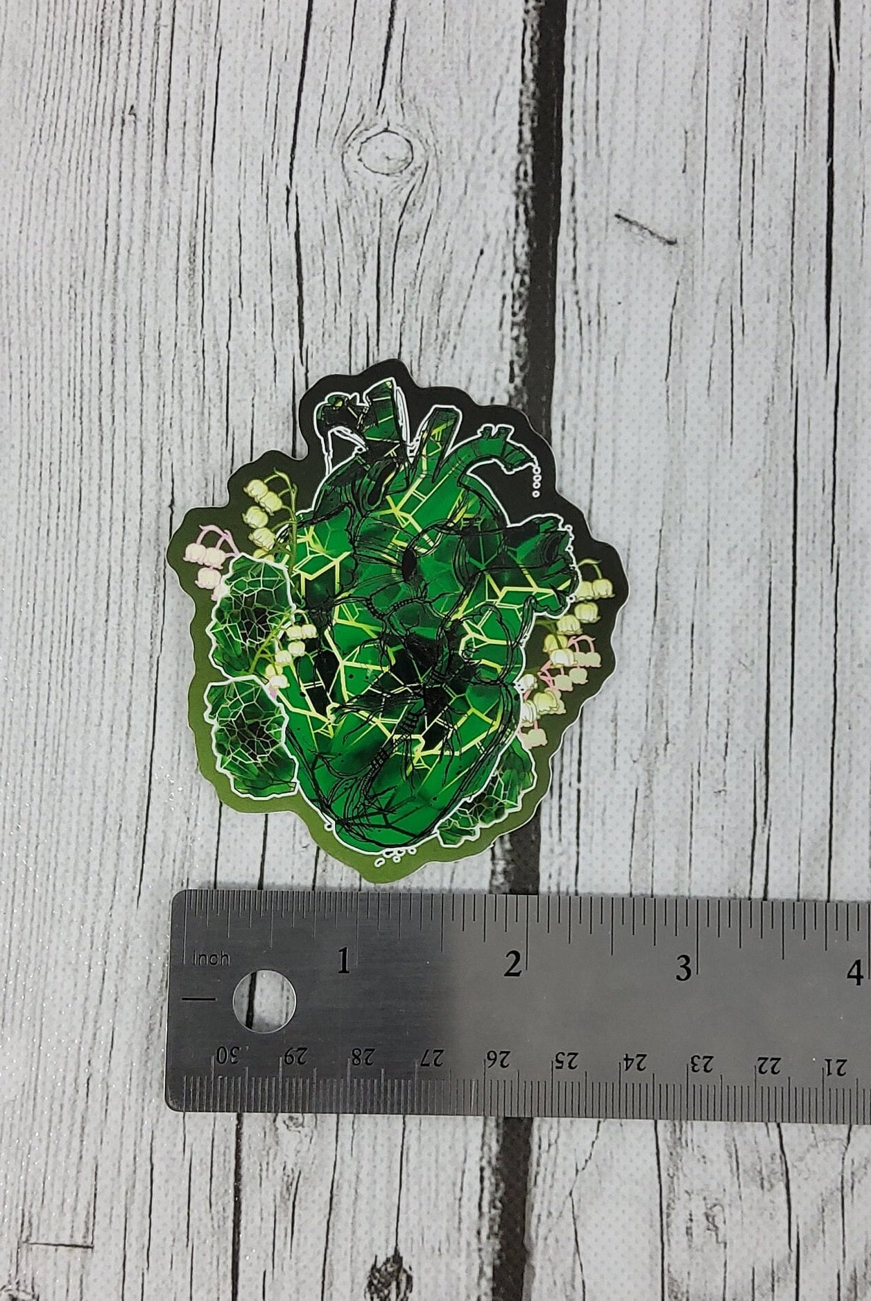 GLOSSY STICKER: May Emerald Heart and Lily of the Valley Birthstone Crystal , Emerald Crystal Sticker , Emerald Stickers , Lily Stickers