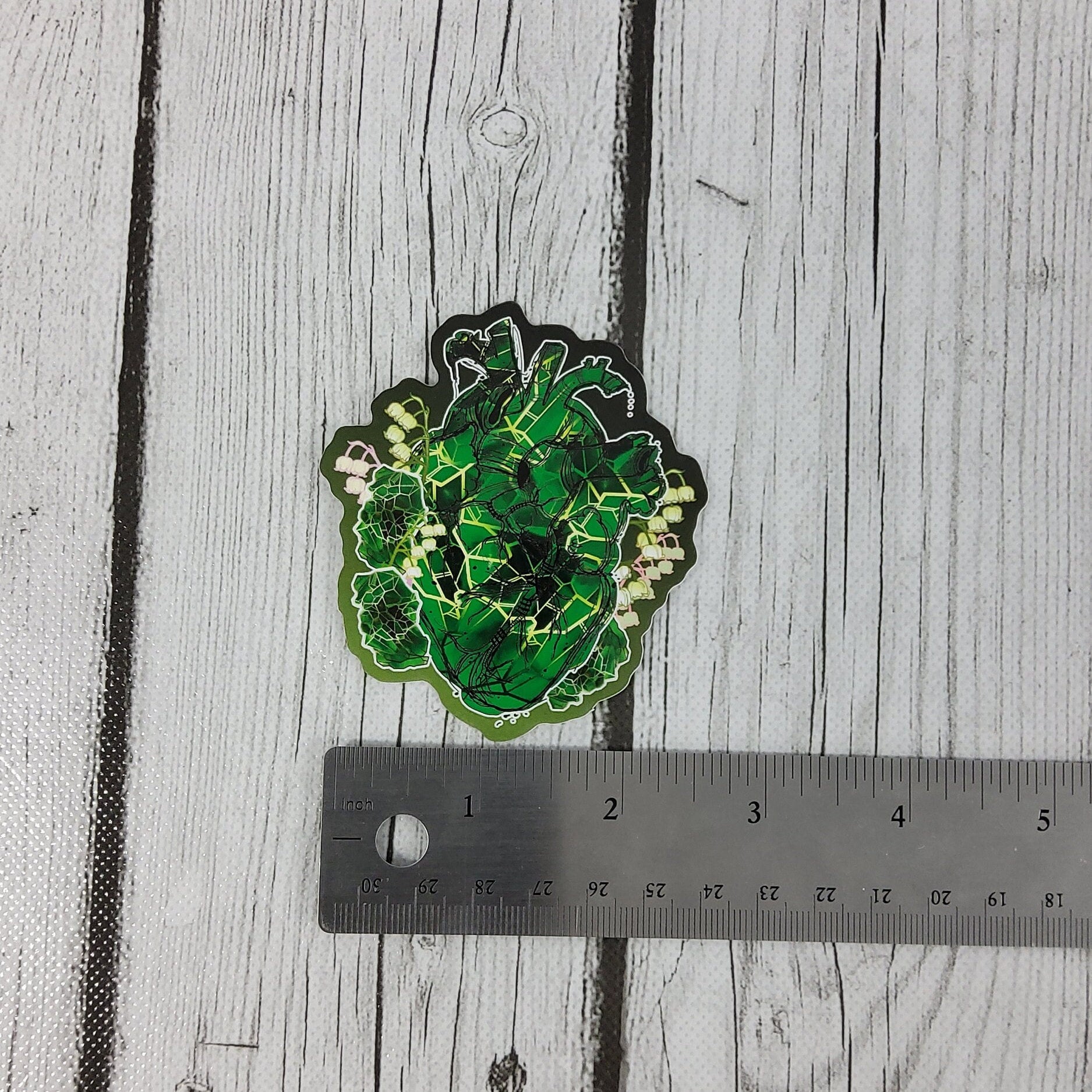 GLOSSY STICKER: May Emerald Heart and Lily of the Valley Birthstone Crystal , Emerald Crystal Sticker , Emerald Stickers , Lily Stickers