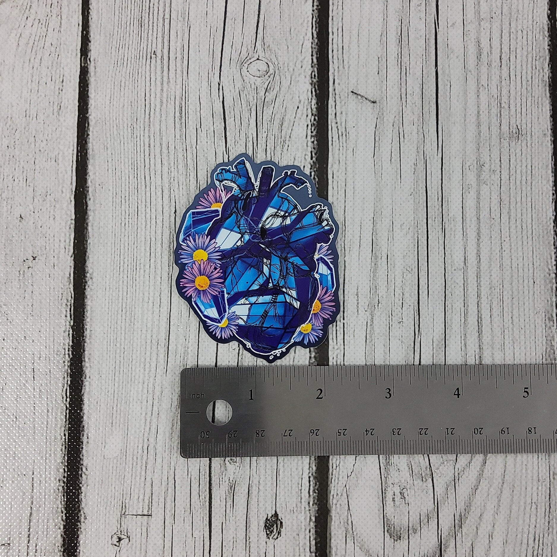 GLOSSY STICKER: September Sapphire Heart and Aster Flower Birth Crystal Die Cut Sticker , Sapphire Crystal , Sapphire Sticker , Blue Crystal