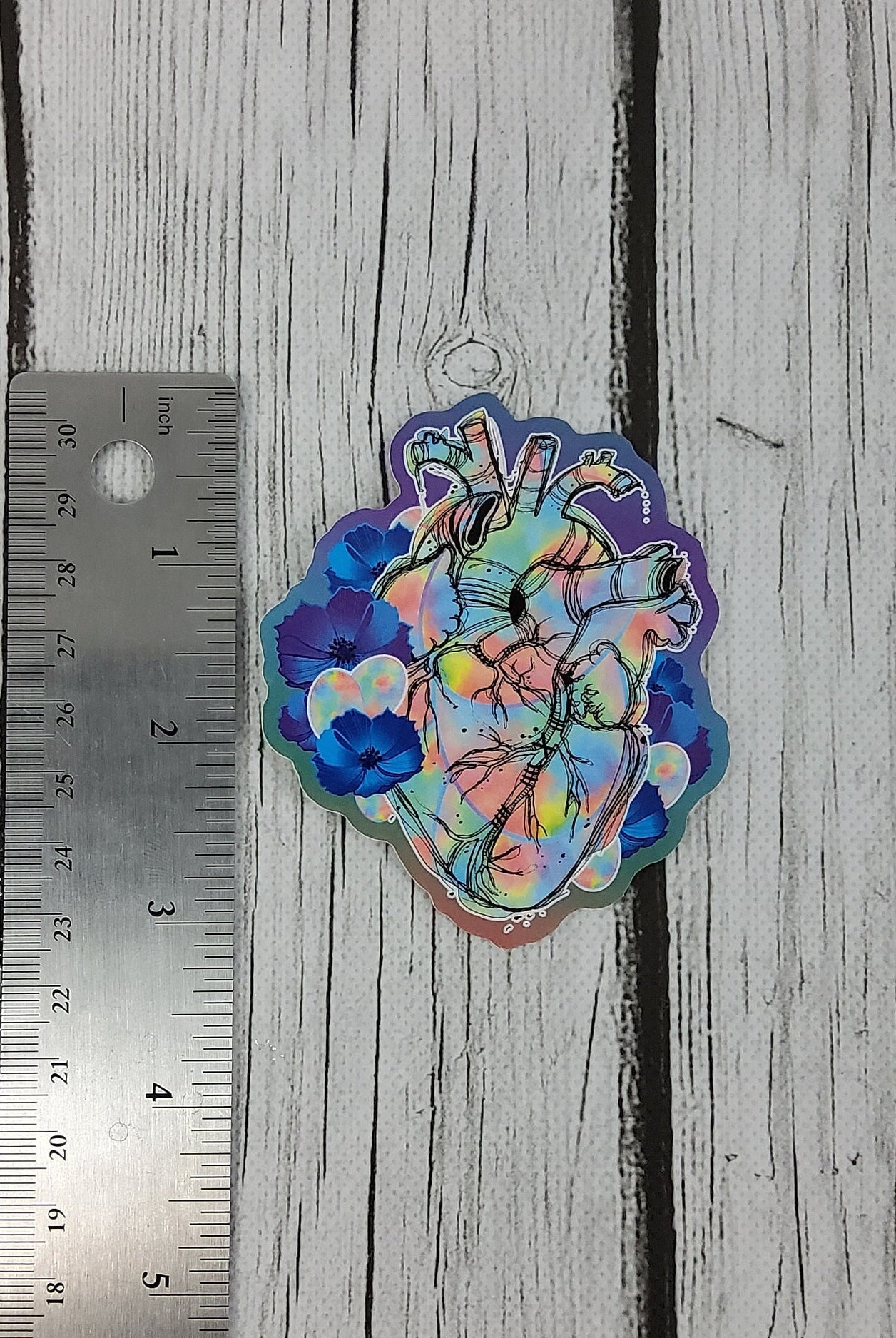 GLOSSY STICKER: October Opal Heart and Blue Cosmos Birthstone Crystal, Opal and Cosmos Crystal Sticker , Pastel Rainbow Crystal Sticker