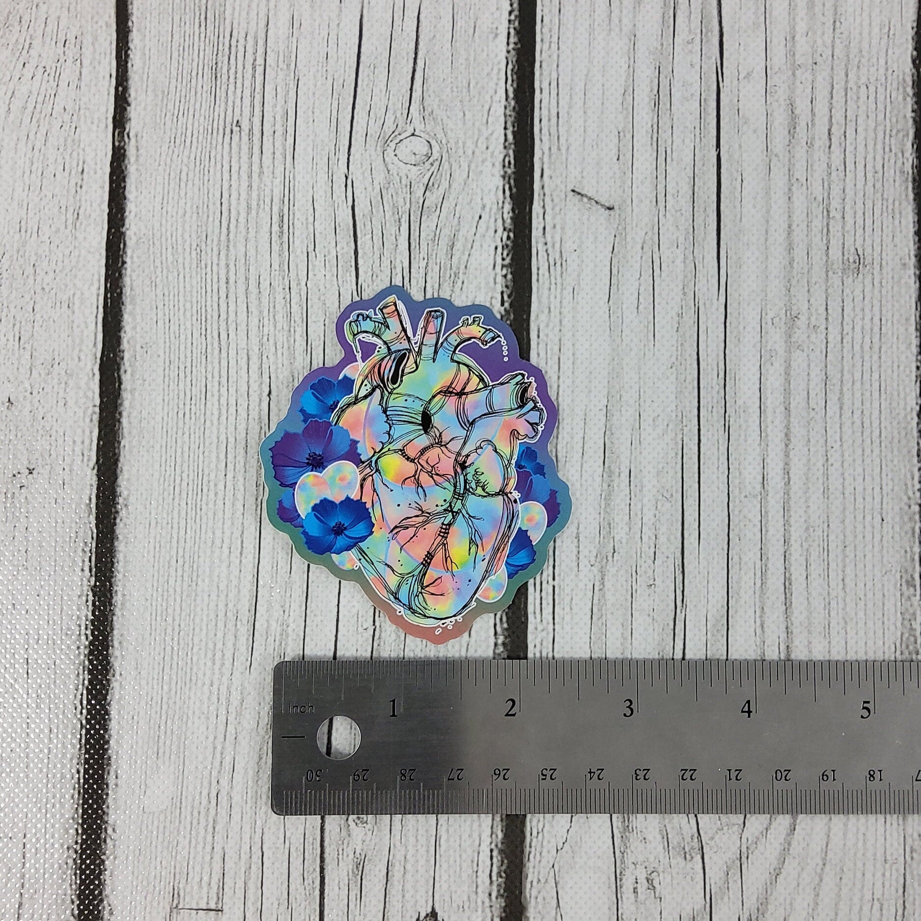 GLOSSY STICKER: October Opal Heart and Blue Cosmos Birthstone Crystal, Opal and Cosmos Crystal Sticker , Pastel Rainbow Crystal Sticker