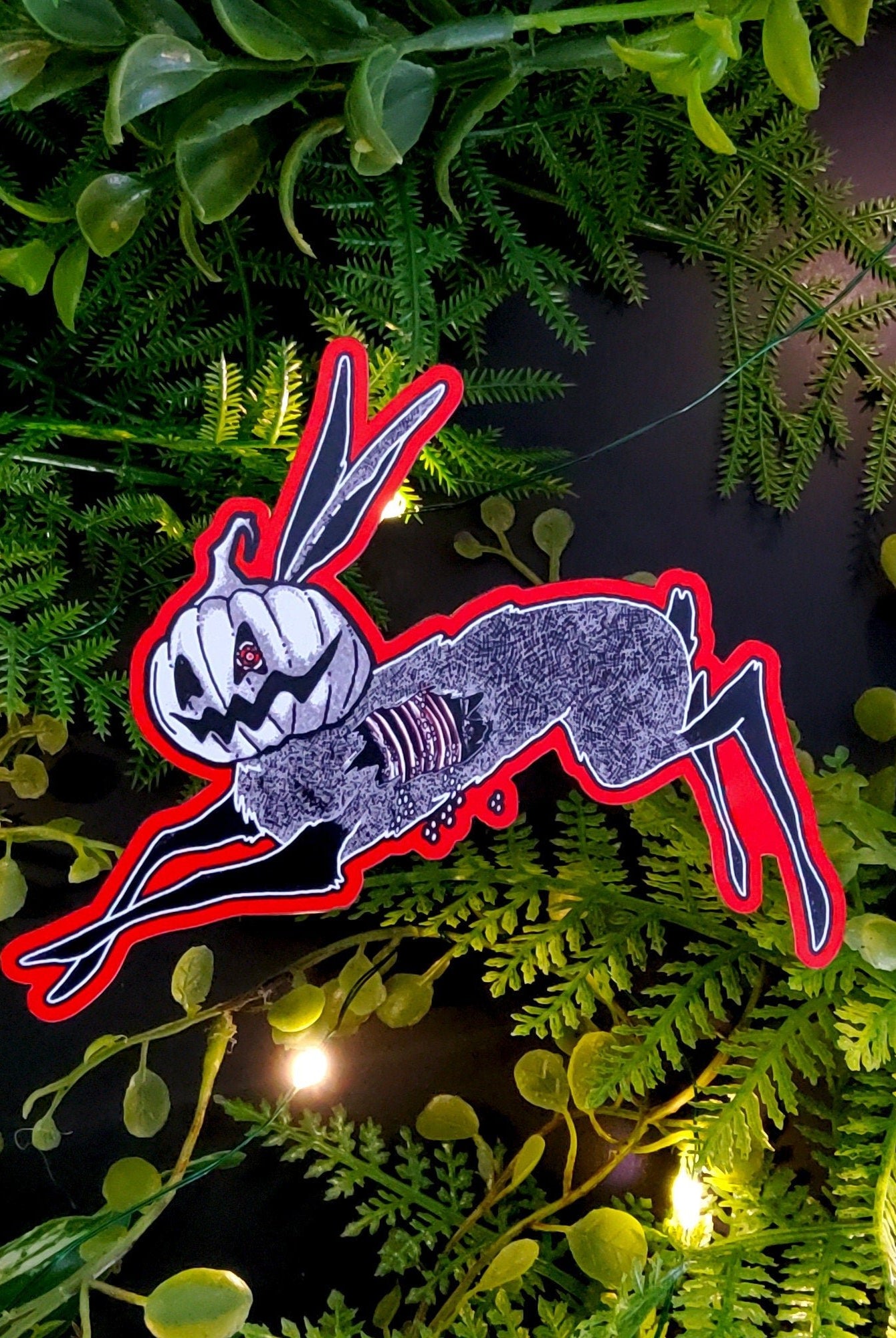 MAGNET: Jack o Rabbit Creepy Red and Black Decorative , Pumpkin Head Rabbit Magnet , Scary Rabbit Magnet , Rabbit Magnet , Creepy Magnet