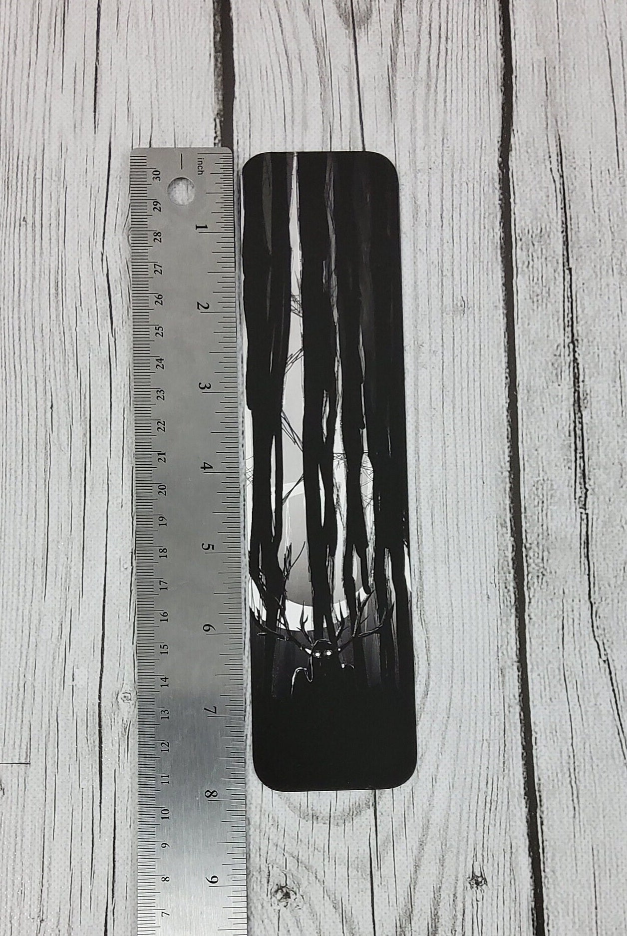 BOOKMARK: The ' Watcher' Creepy Forest with Moon , Creepy Cryptid Bookmark , Black Forest and Moon Bookmark , Cryptid Bookmark