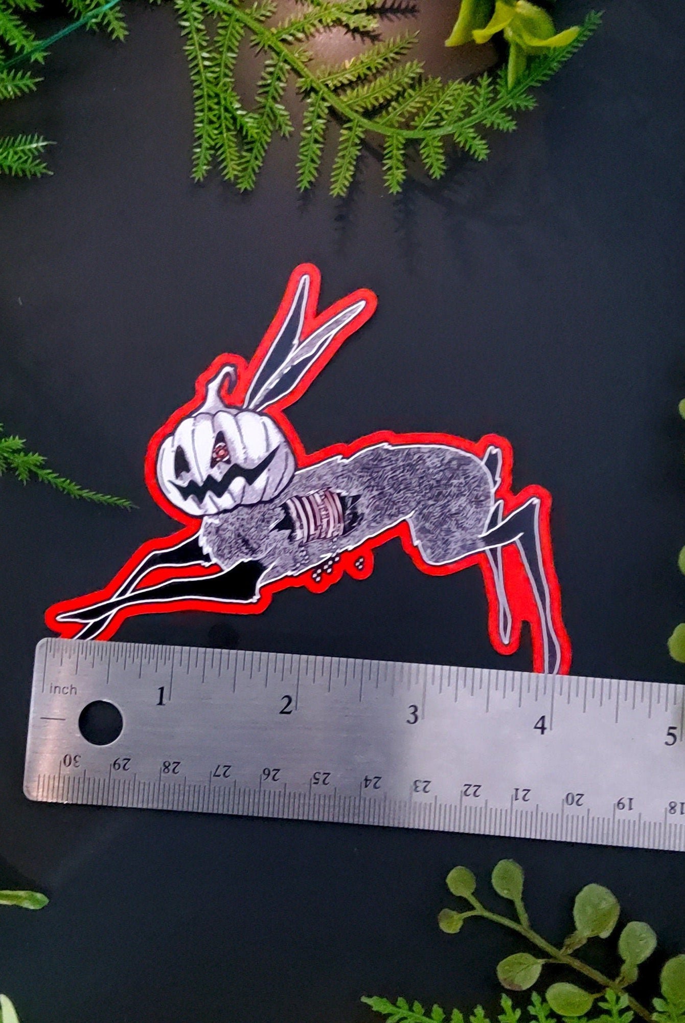 MAGNET: Jack o Rabbit Creepy Red and Black Decorative , Pumpkin Head Rabbit Magnet , Scary Rabbit Magnet , Rabbit Magnet , Creepy Magnet