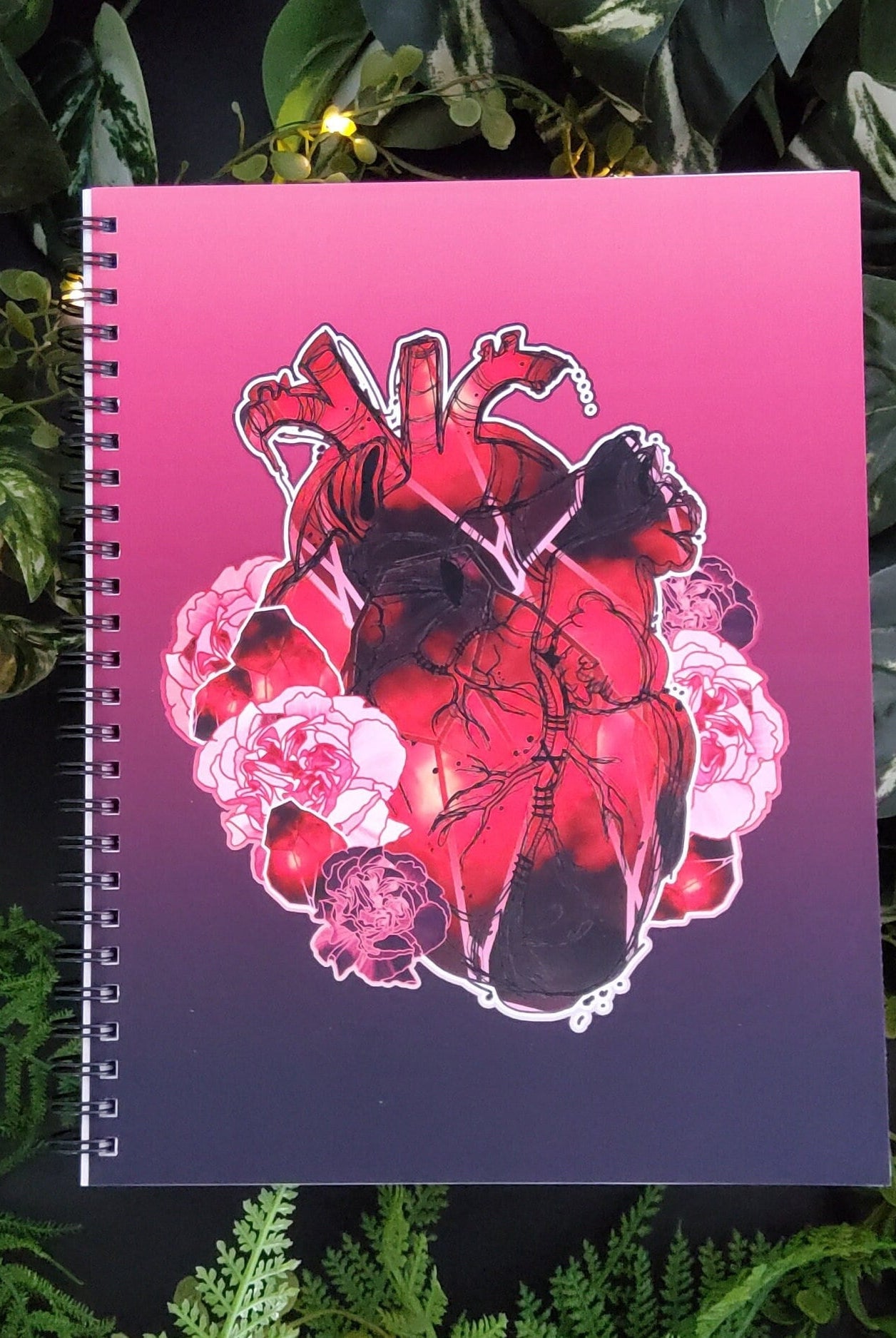 SPIRAL NOTEBOOK : Garnet Crystal Heart Spiral with College Ruled Pages , Garnet Crystal Notebook , Garnet Crystal Heart , Garnet Stationery