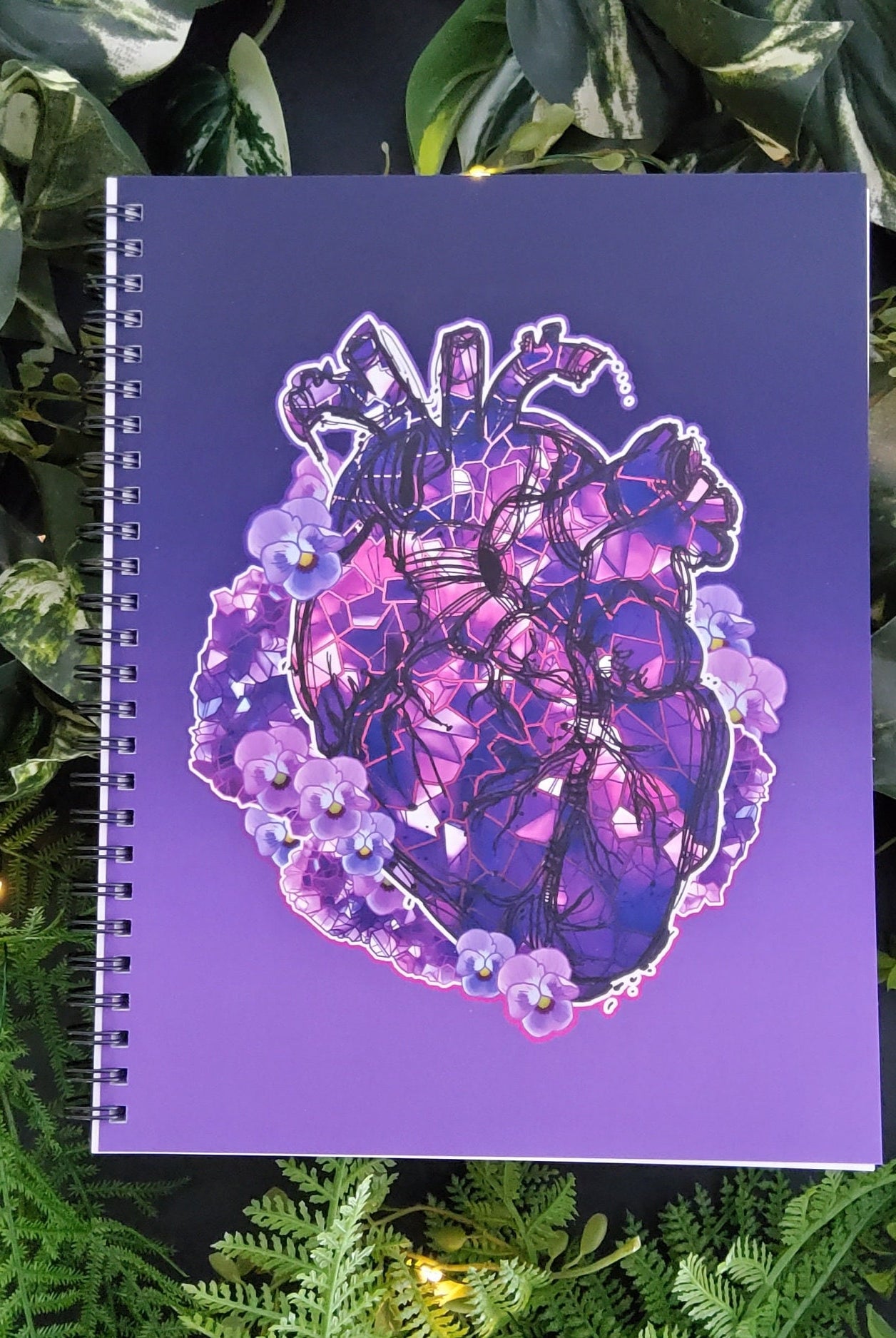 SPIRAL NOTEBOOK : Amethyst Crystal Heart Spiral with College Ruled Pages , Amethyst Crystal Notebook , Amethyst Crystal Heart , Amethyst Art