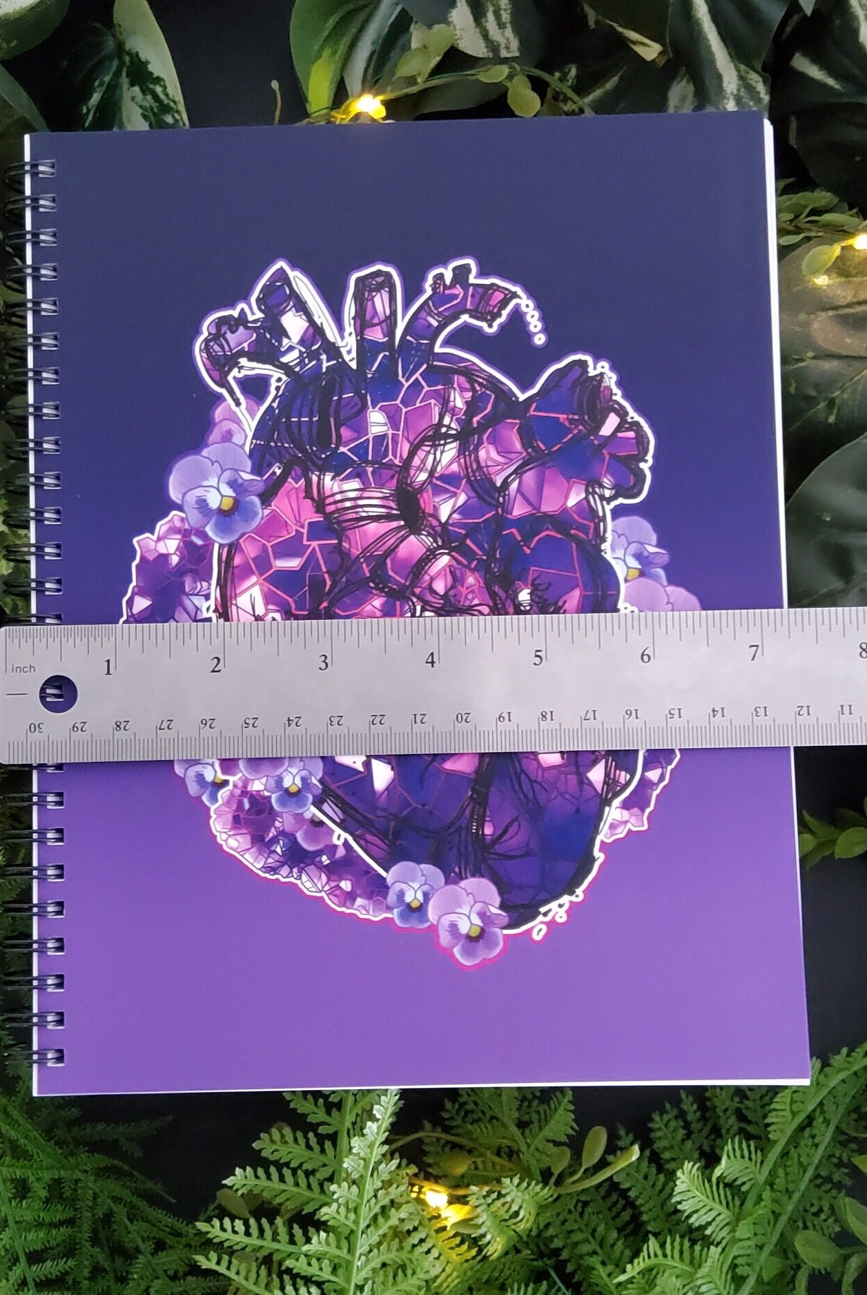 SPIRAL NOTEBOOK : Amethyst Crystal Heart Spiral with College Ruled Pages , Amethyst Crystal Notebook , Amethyst Crystal Heart , Amethyst Art