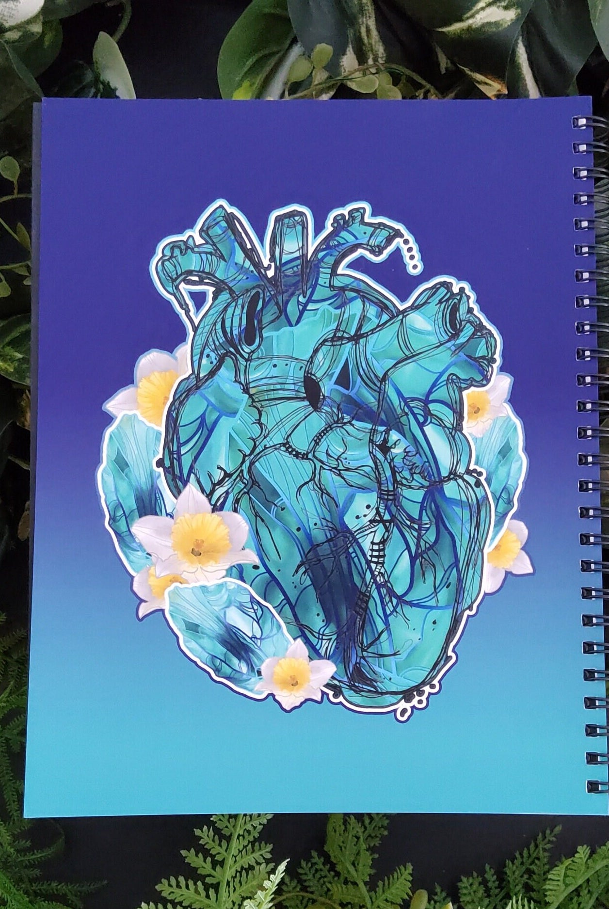 SPIRAL NOTEBOOK : Aquamarine Crystal Heart Spiral with College Ruled Pages , Aquamarine Crystal Notebook , Aquamarine Crystal Heart