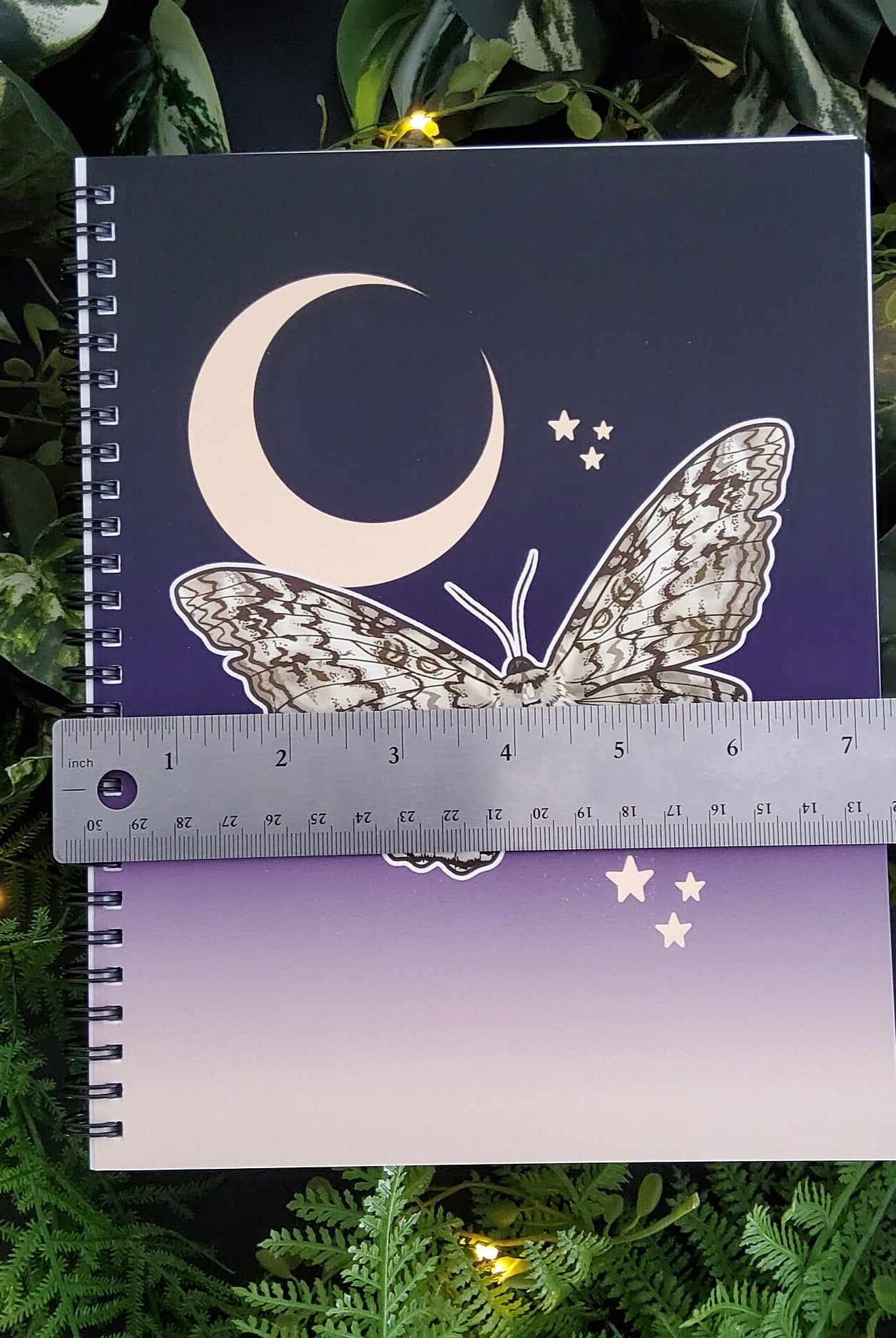 SPIRAL NOTEBOOK : White Witch Moth and Moon Spiral with College Ruled Pages , White Witch Moth , Witch Moth Art , Witch Moth Notebook