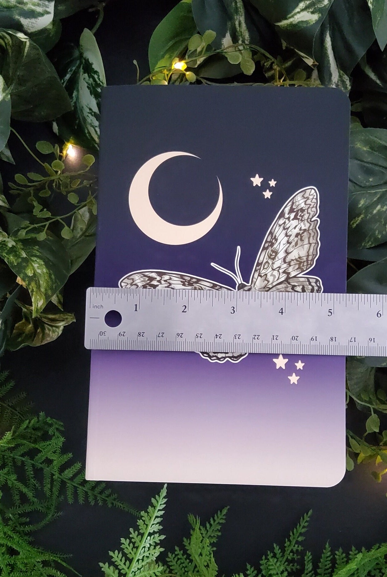 LAYFLAT NOTEBOOK: White Witch Moth and Moon with DOT Grid Pages , White Witch Moth , Witch Moth Art , Witch Moth Notebook