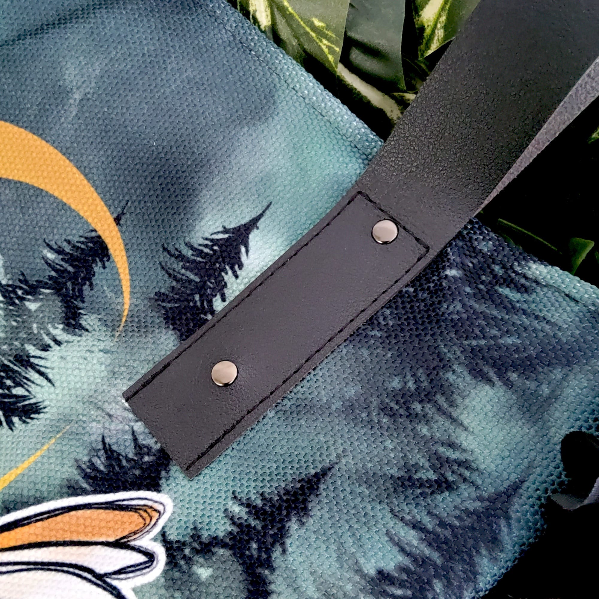 TOTE BAG : The Barn Owl with Dark Forest Bag with Vegan Leather Straps and Magnetic Closure