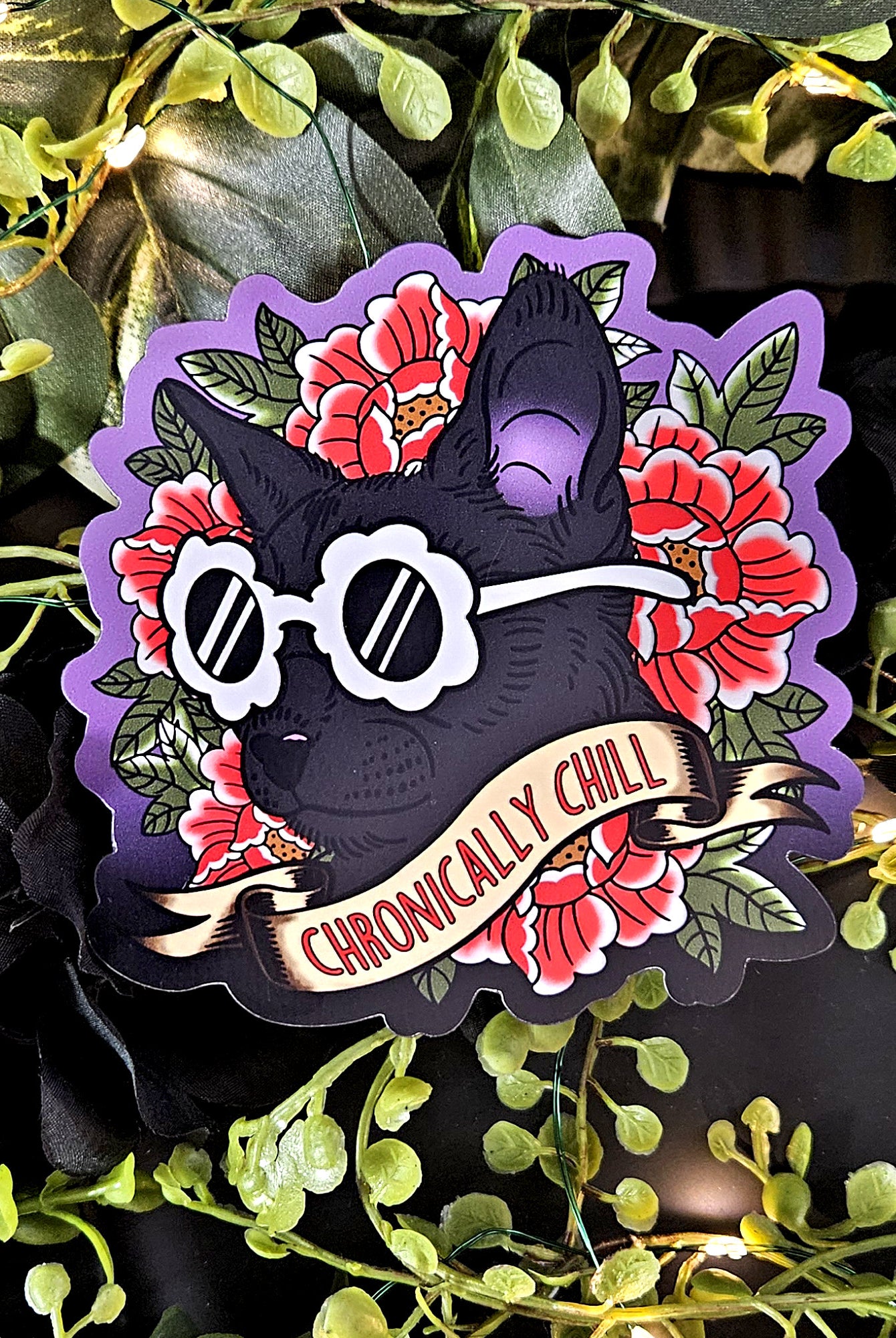 MAGNET: Chronically Chill Cat , Chill Cat with Sunglasses , Chronically Chill Vibes Magnet , Cat and Floral Sticker , Floral Cat