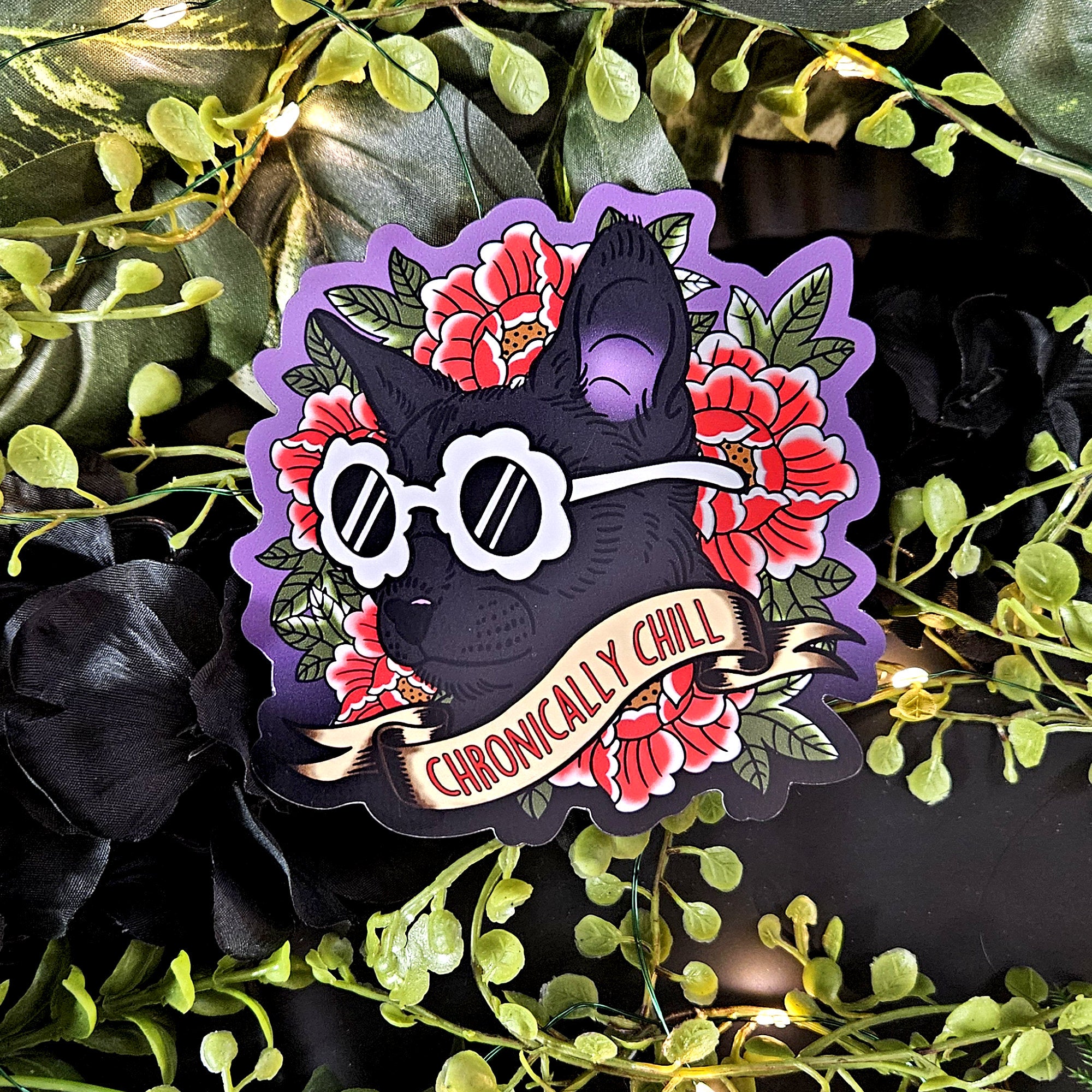 MAGNET: Chronically Chill Cat , Chill Cat with Sunglasses , Chronically Chill Vibes Magnet , Cat and Floral Sticker , Floral Cat