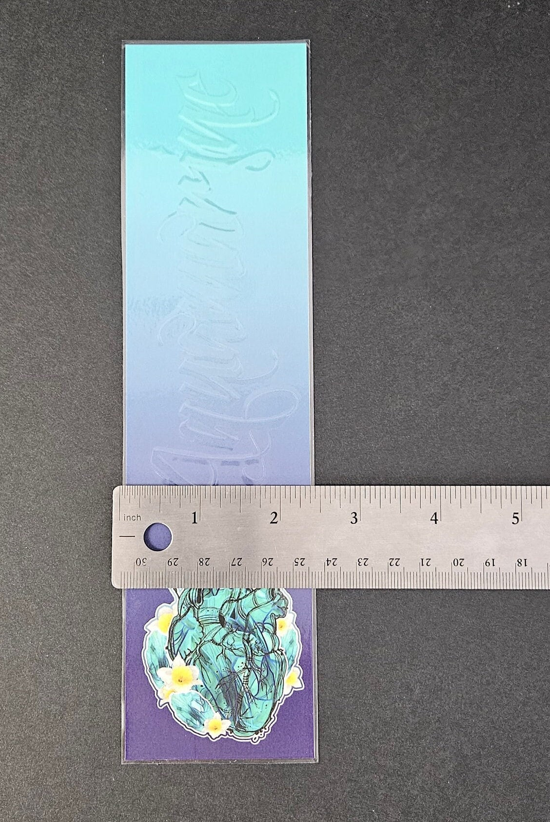 BOOKMARK: March Aquamarine Crystal Heart with Daffodils , Aquamarine Double Sided Bookmark , Aquamarine Crystal Bookmark , Crystal Art