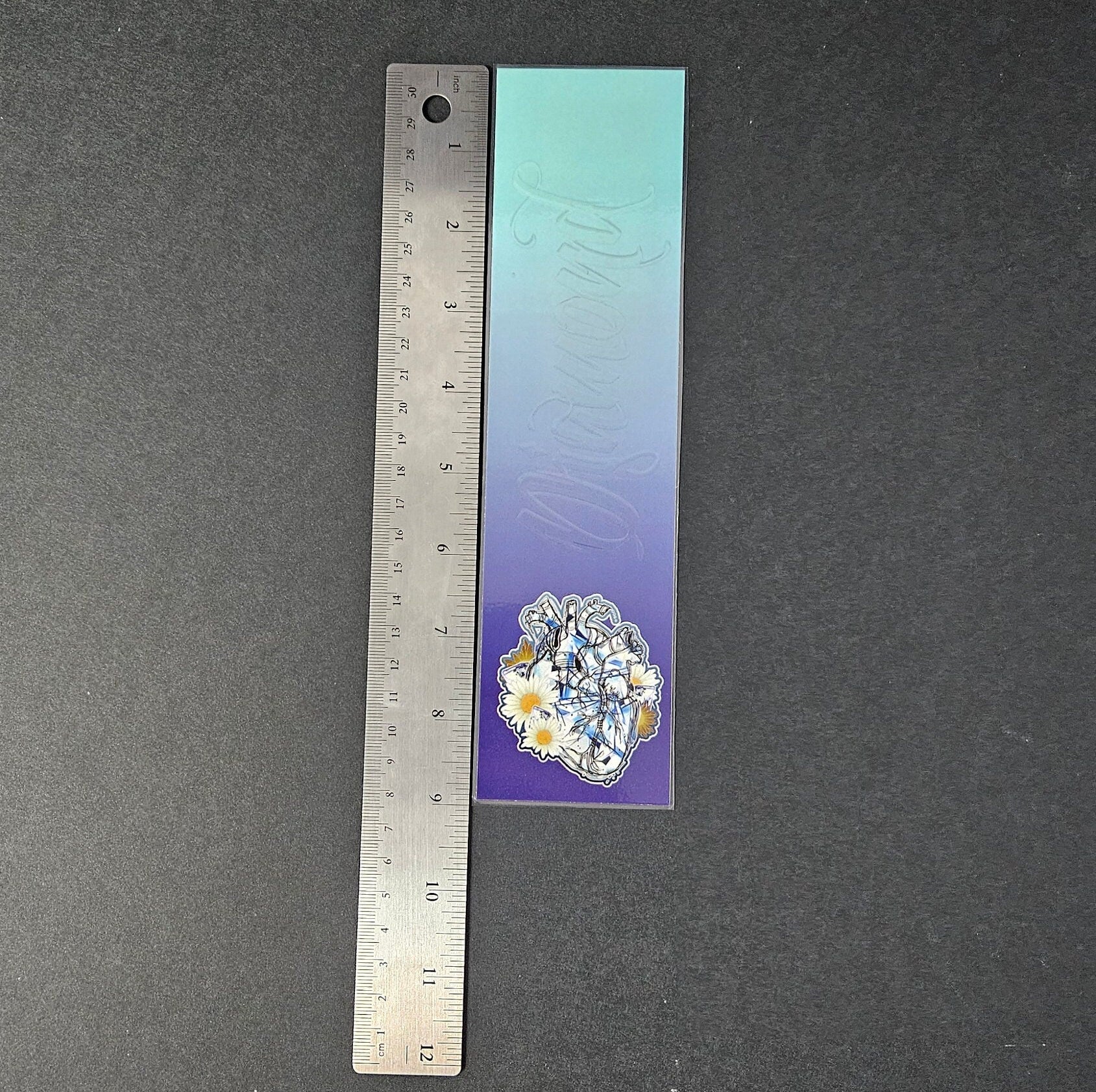 BOOKMARK: April Diamond Heart and Daisy Birthstone Crystal , Diamond Crystal Bookmark , Diamond Art , Blue Crystal , Blue Bookmark