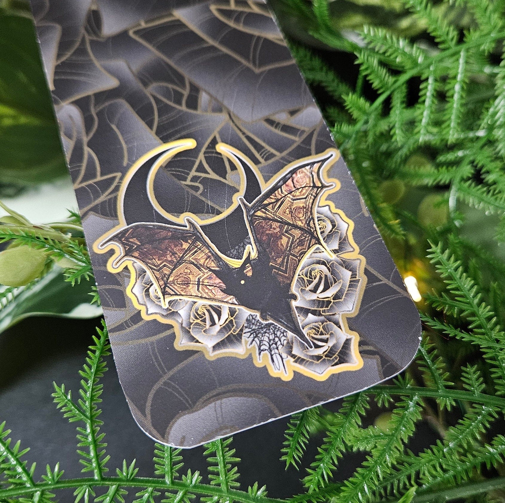 BOOKMARK: Florence Bat with Black Moon , Bat with Frescos and Night Sky , Bat and Moon Art , Bat Bookmark