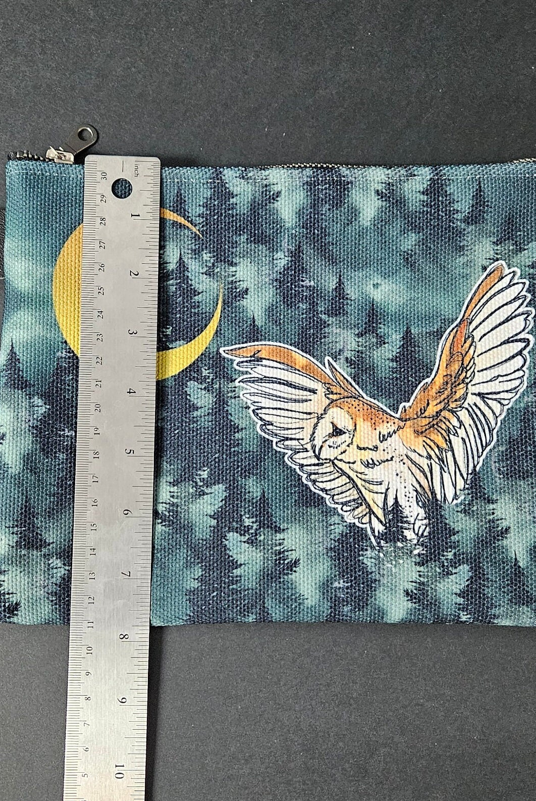 PENCIL POUCH : Dark Forest and Barn Owl , Dark Forest Owl Pencil Bag , Barn Owl Art , Owl and Moon Art , Barn Owl and Moon