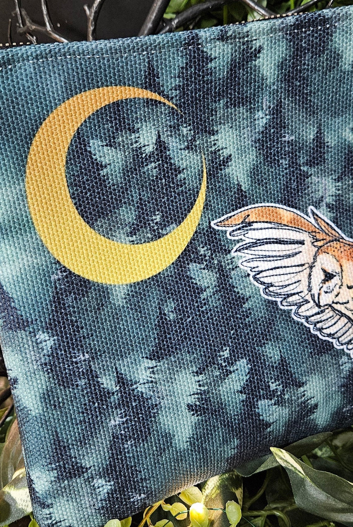 PENCIL POUCH : Dark Forest and Barn Owl , Dark Forest Owl Pencil Bag , Barn Owl Art , Owl and Moon Art , Barn Owl and Moon