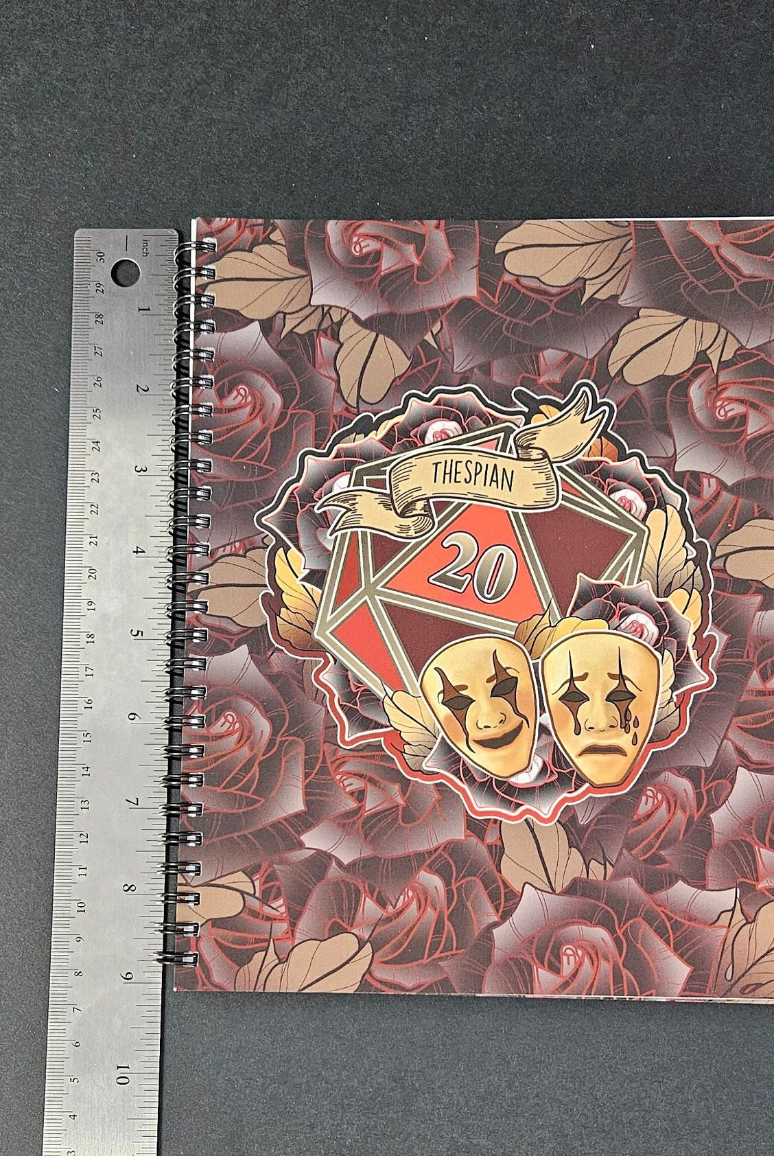 SPIRAL NOTEBOOK: The Thespian D20 with Florals , Floral D20 Notebook , Floral D20 Blank Notebook , D20 Notebook , D20 Thespian
