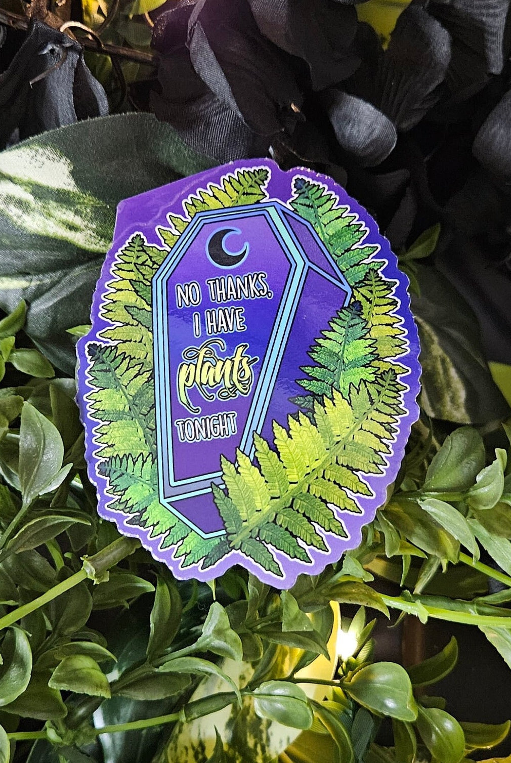GLOSSY STICKER: I Have Plants Coffin Decorative Sticker , Purple Coffin Sticker , I Have Plants Coffin Sticker , Plant Humor Sticker