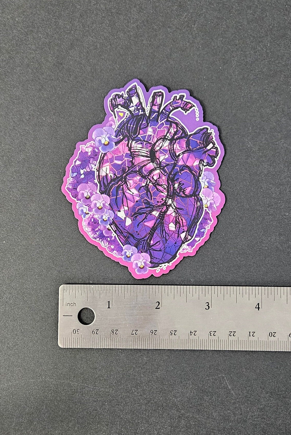 MAGNET: February Amethyst Heart and Violet Flowers , Purple Amethyst Crystal Magnet , Purple Crystal Magnet , Purple Crystal