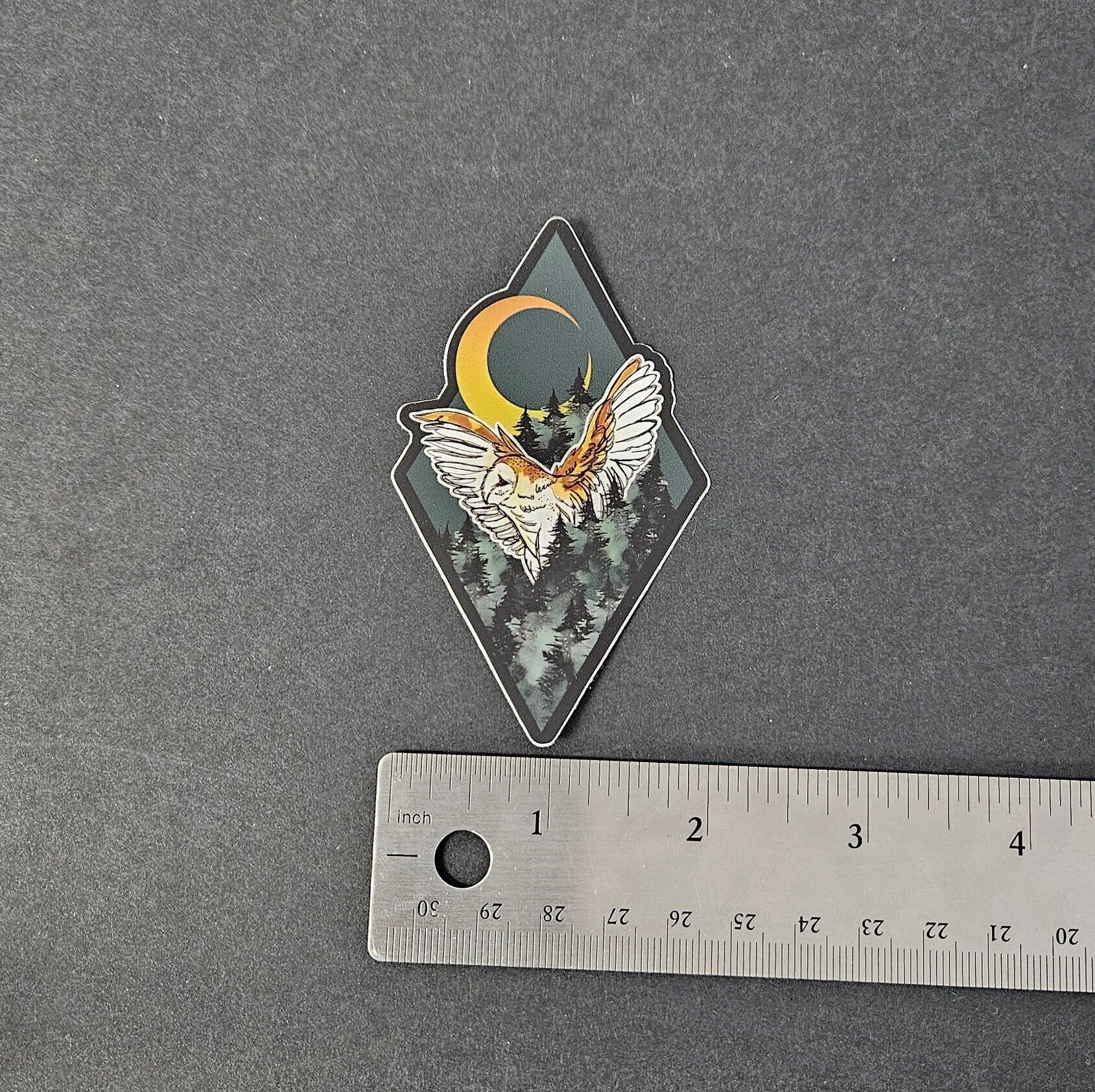 MATTE STICKER: Spooky Forest Barn Owl Art , Teal and Gold Forest Art , Barn Owl Flight Sticker , Barn Owl Sticker , Owl Sticker