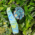 WRISTLET with Double Sided Charm: Aquamarine Crystal Heart