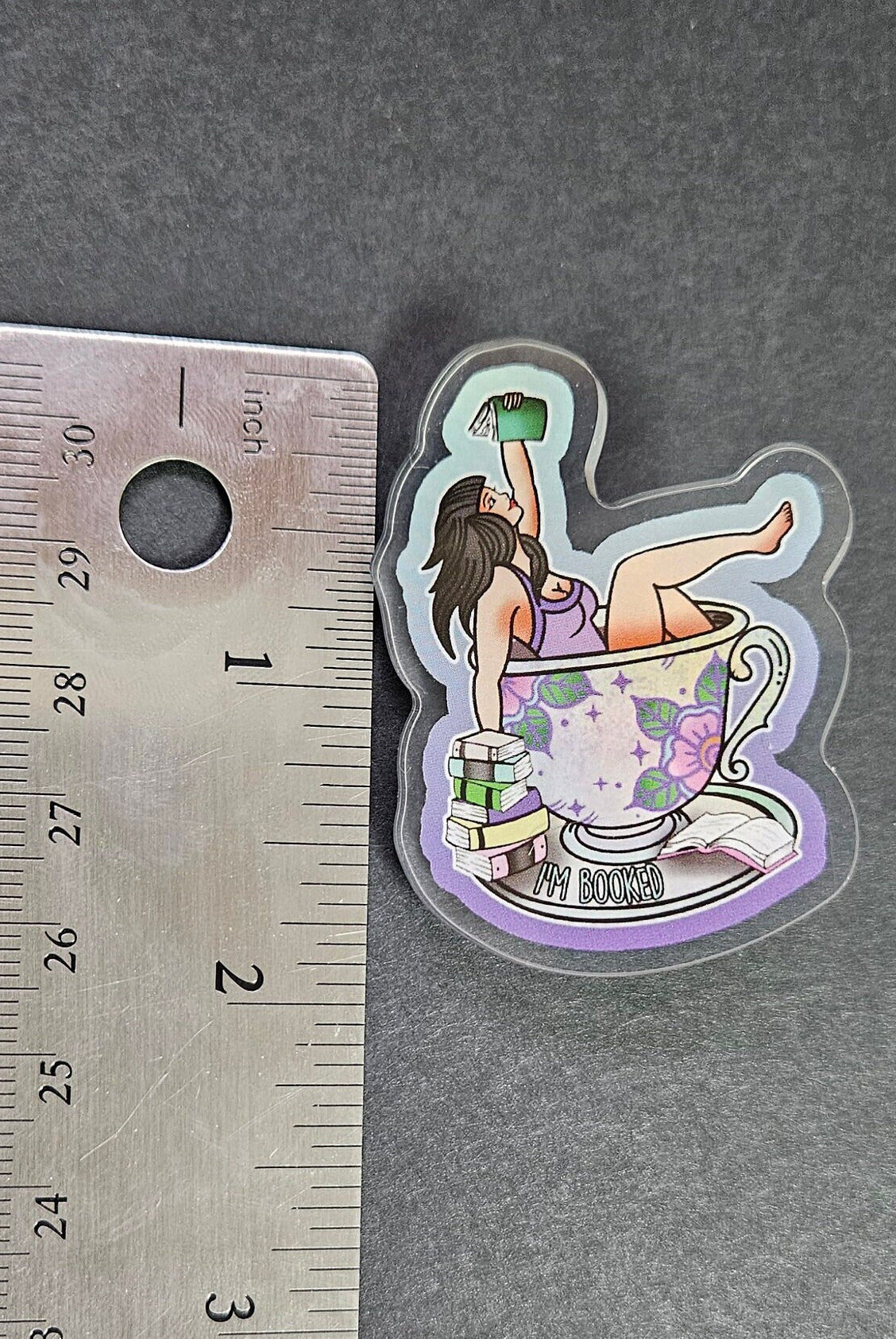 ACRYLIC PIN: I'm Booked Teacup Reader