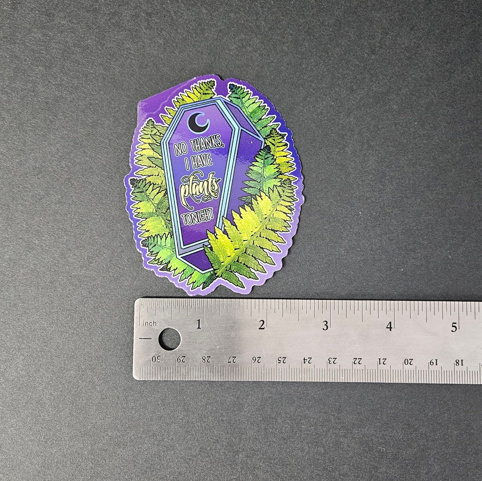 'No Thanks, I Have Plants Tonight' Coffin - Glossy Sticker Decorative Sticker Acornandcrowstudio
