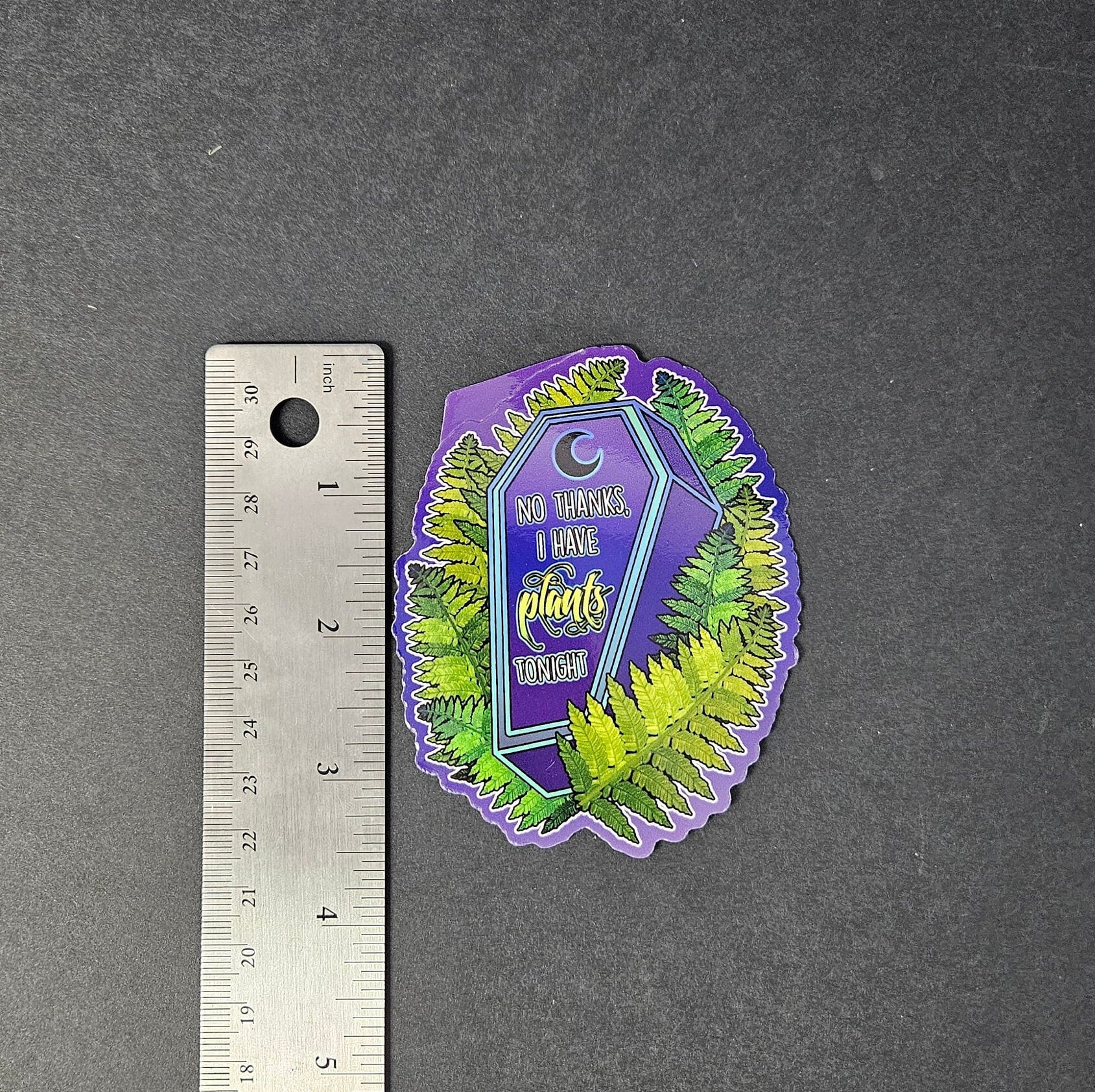 'No Thanks, I Have Plants Tonight' Coffin - Glossy Sticker Decorative Sticker Acornandcrowstudio