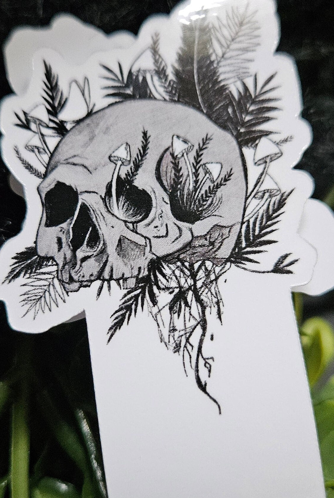 HANDMADE MAGNETIC BOOKMARK: Rebirth Skull and Ferns , Rebirth Skull Magnetic Bookmark , Witch Bookmark , Skull Bookmark , Skull Art