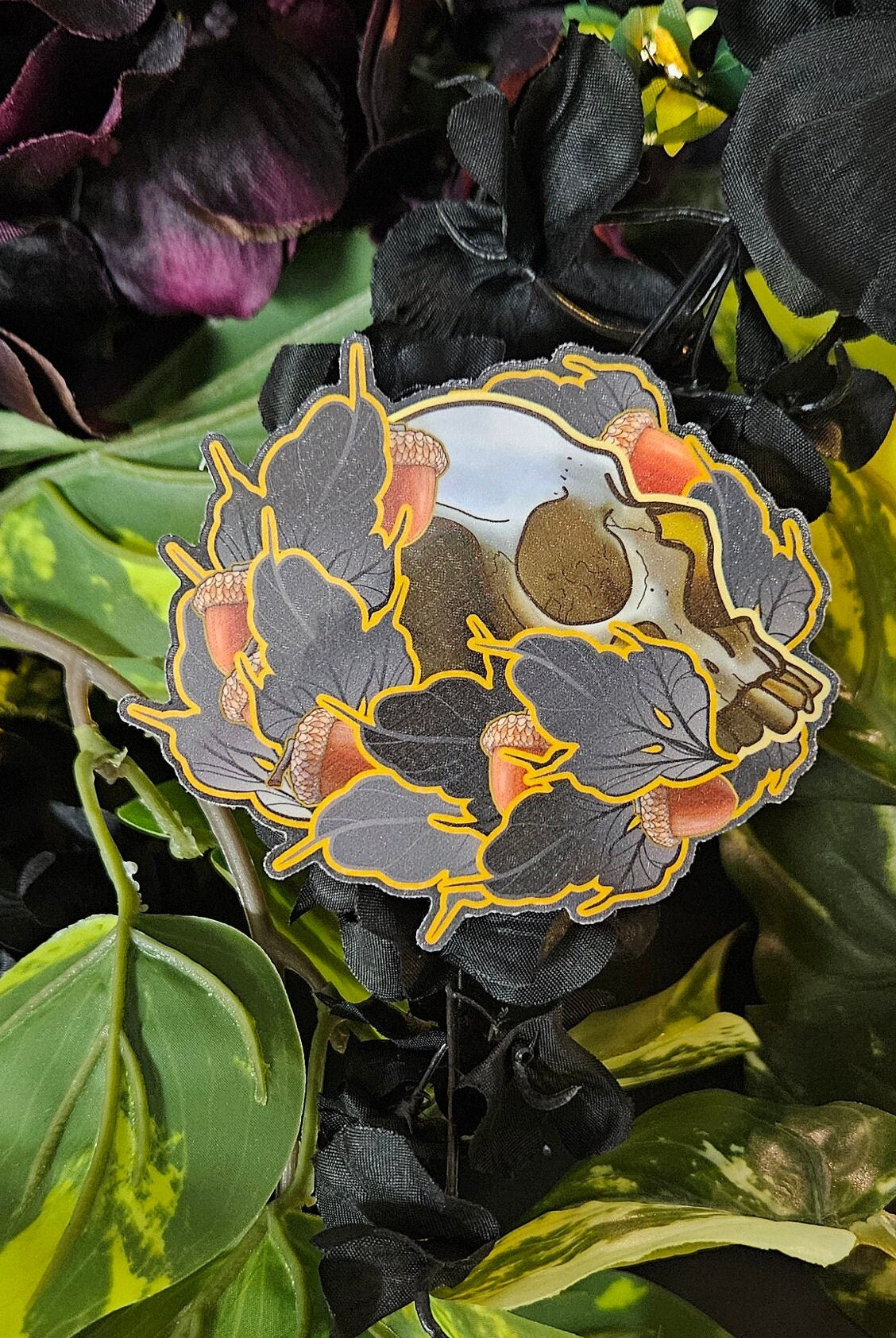 TEMPORARY TATTOO: Acorn Skull with Leaves