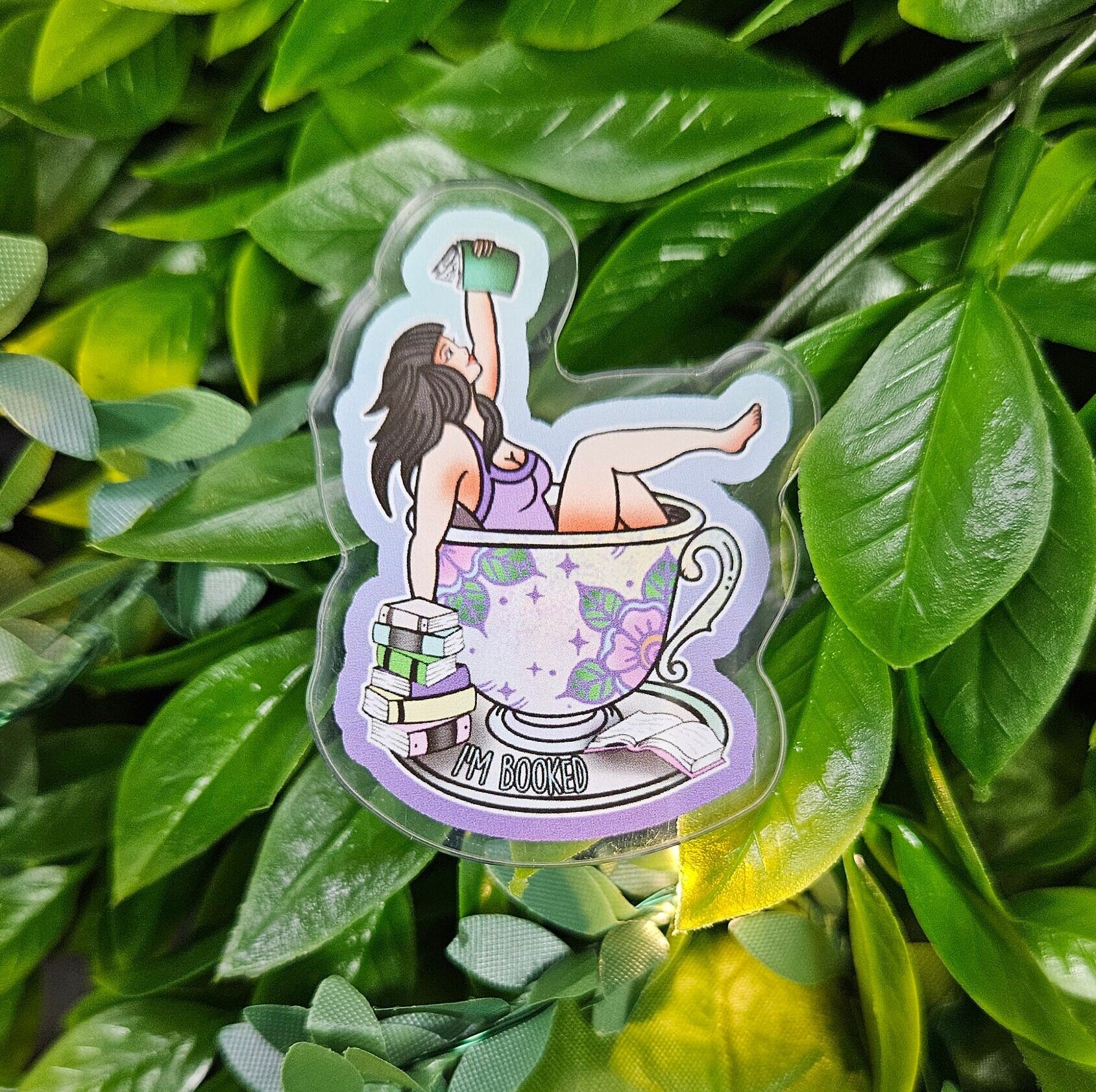 ACRYLIC PIN: I'm Booked Teacup Reader