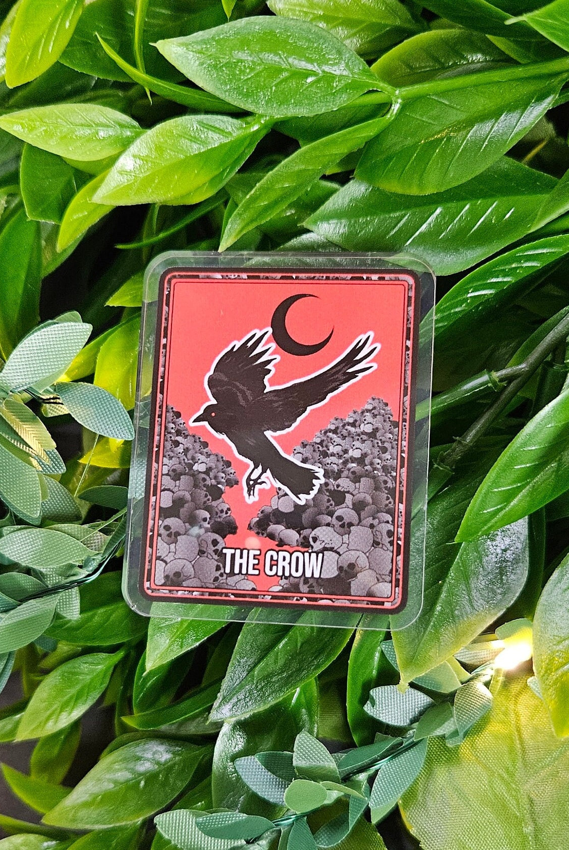 ACRYLIC PIN: Crow Tarot Card with Skulls
