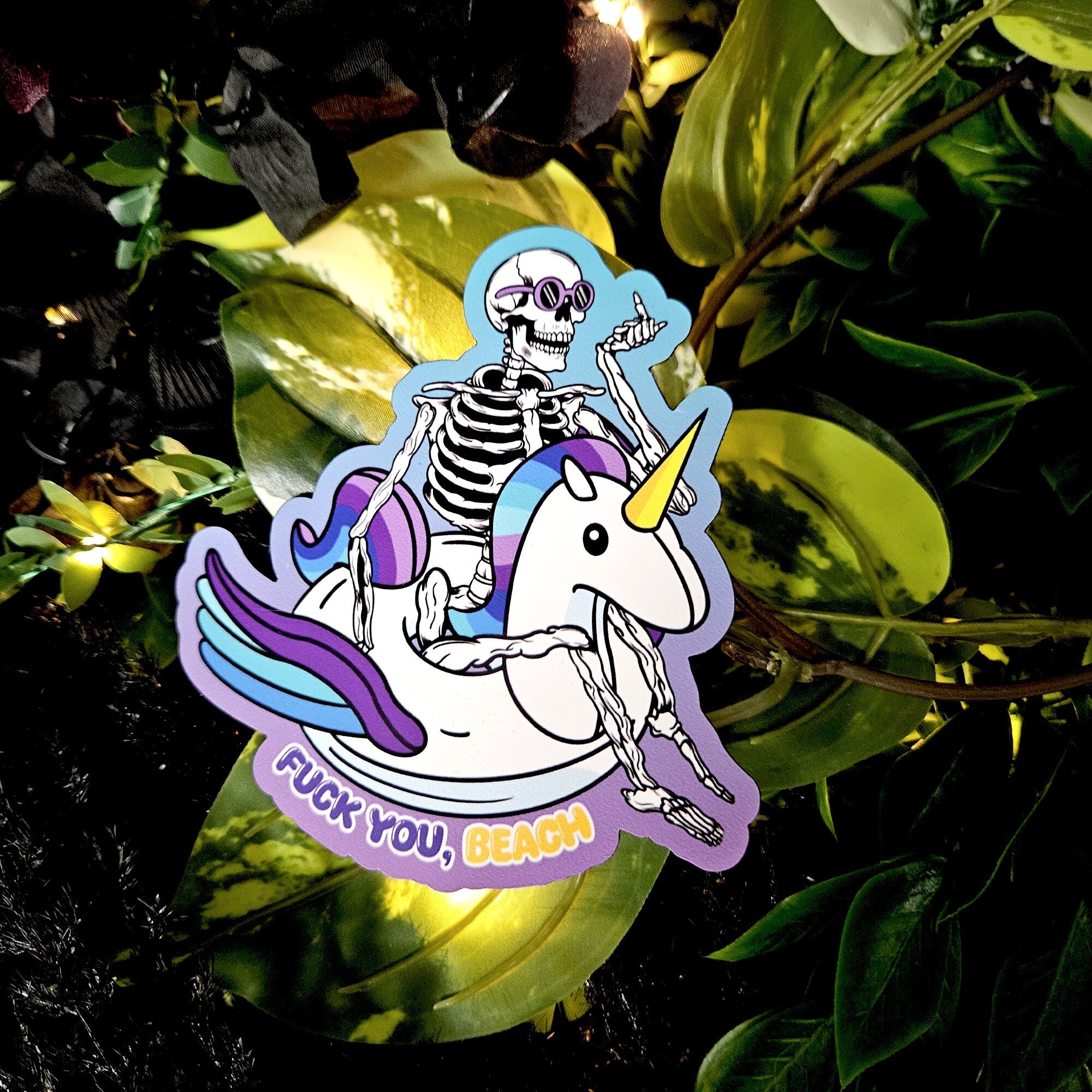MAGNET: F*ck You Beach Skeleton and Floaty , Skeleton Summer Decorative Magnet , F*ck You Pun Magnet , Summer Pun Magnet
