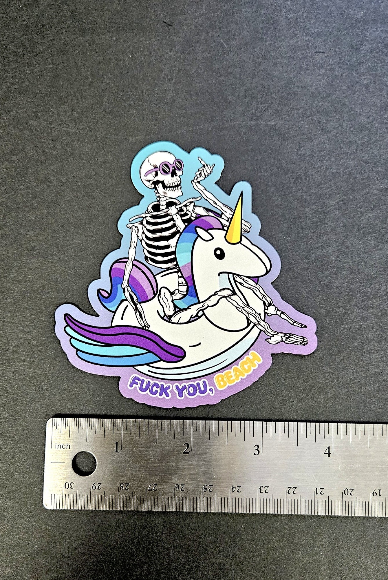 MAGNET: F*ck You Beach Skeleton and Floaty , Skeleton Summer Decorative Magnet , F*ck You Pun Magnet , Summer Pun Magnet