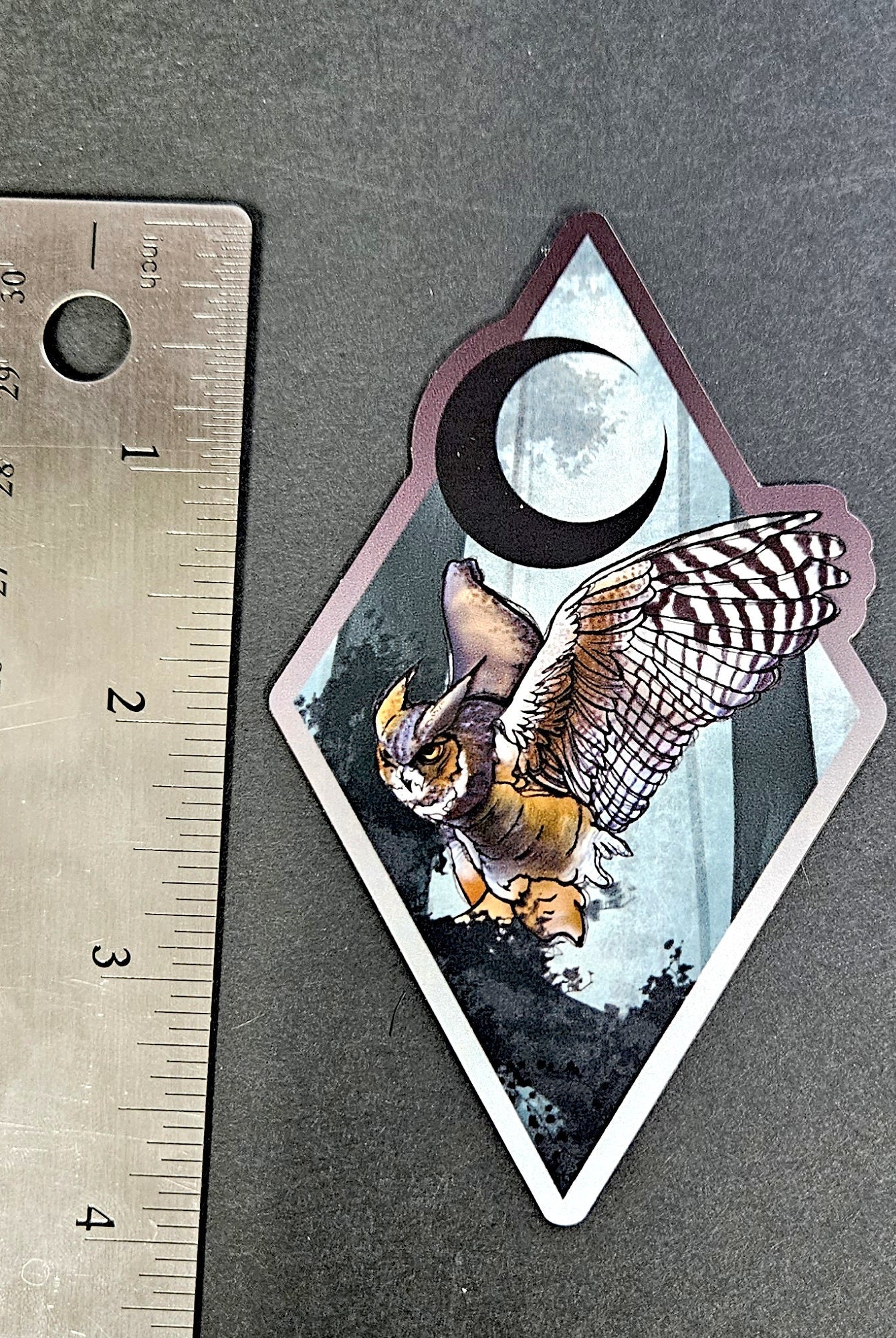 MAGNET: Horned Owl and Misty Forest , Misty Forest and Horned Owl Decorative Magnet , Owl and Forest Decor Magnet , Horned Owl Magnet