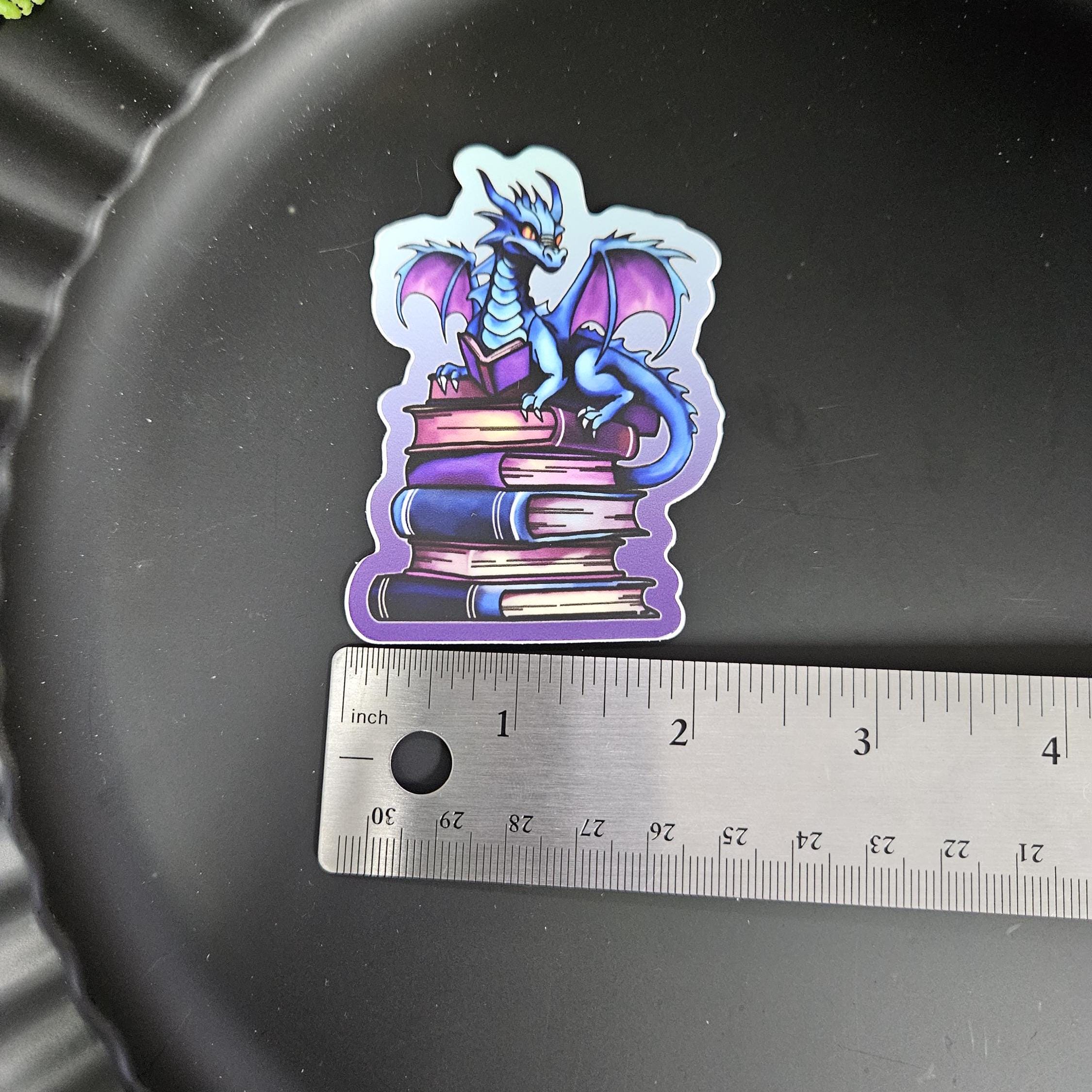 MATTE STICKER: Blue Bookish Dragon Decorative Sticker Acornandcrowstudio