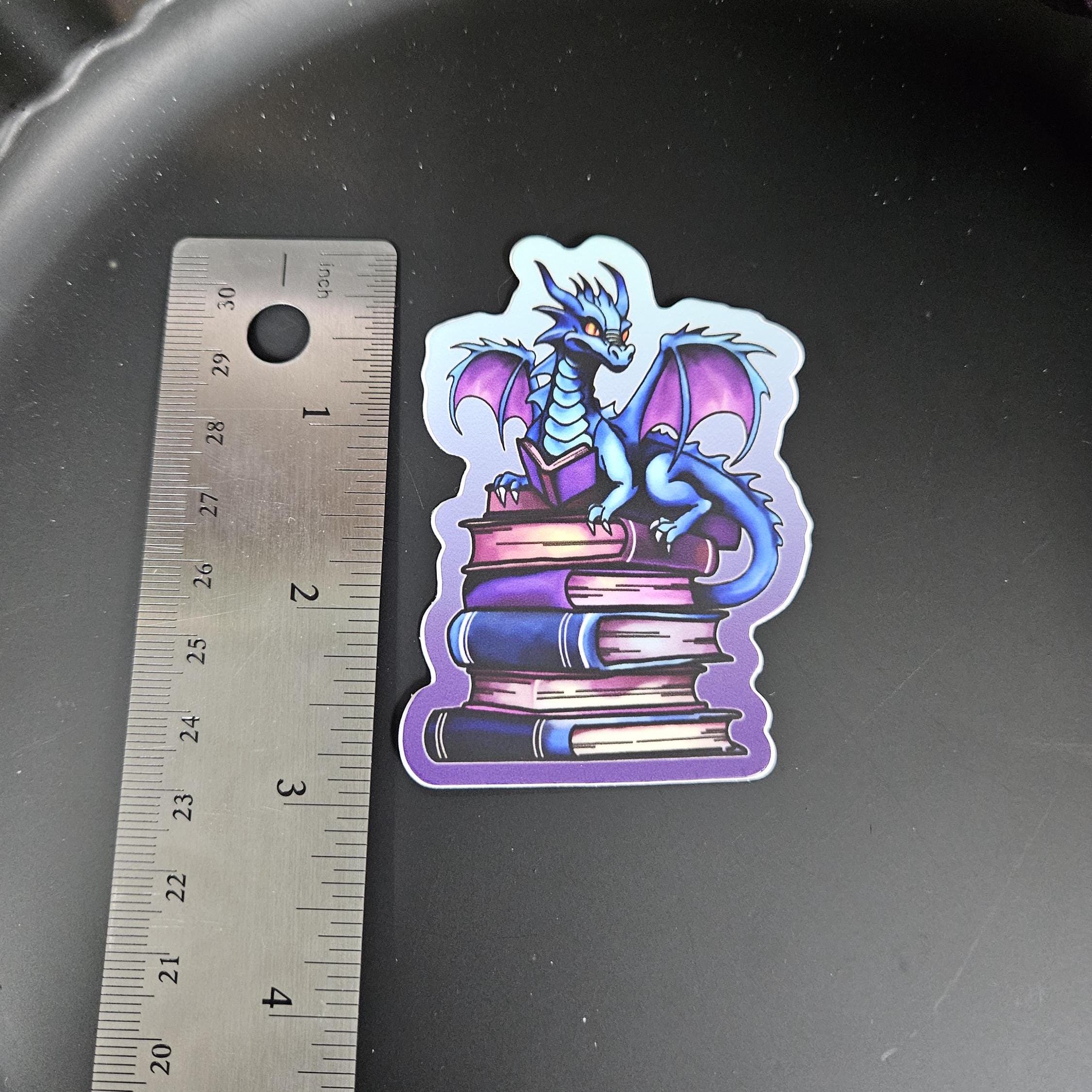 MATTE STICKER: Blue Bookish Dragon Decorative Sticker Acornandcrowstudio