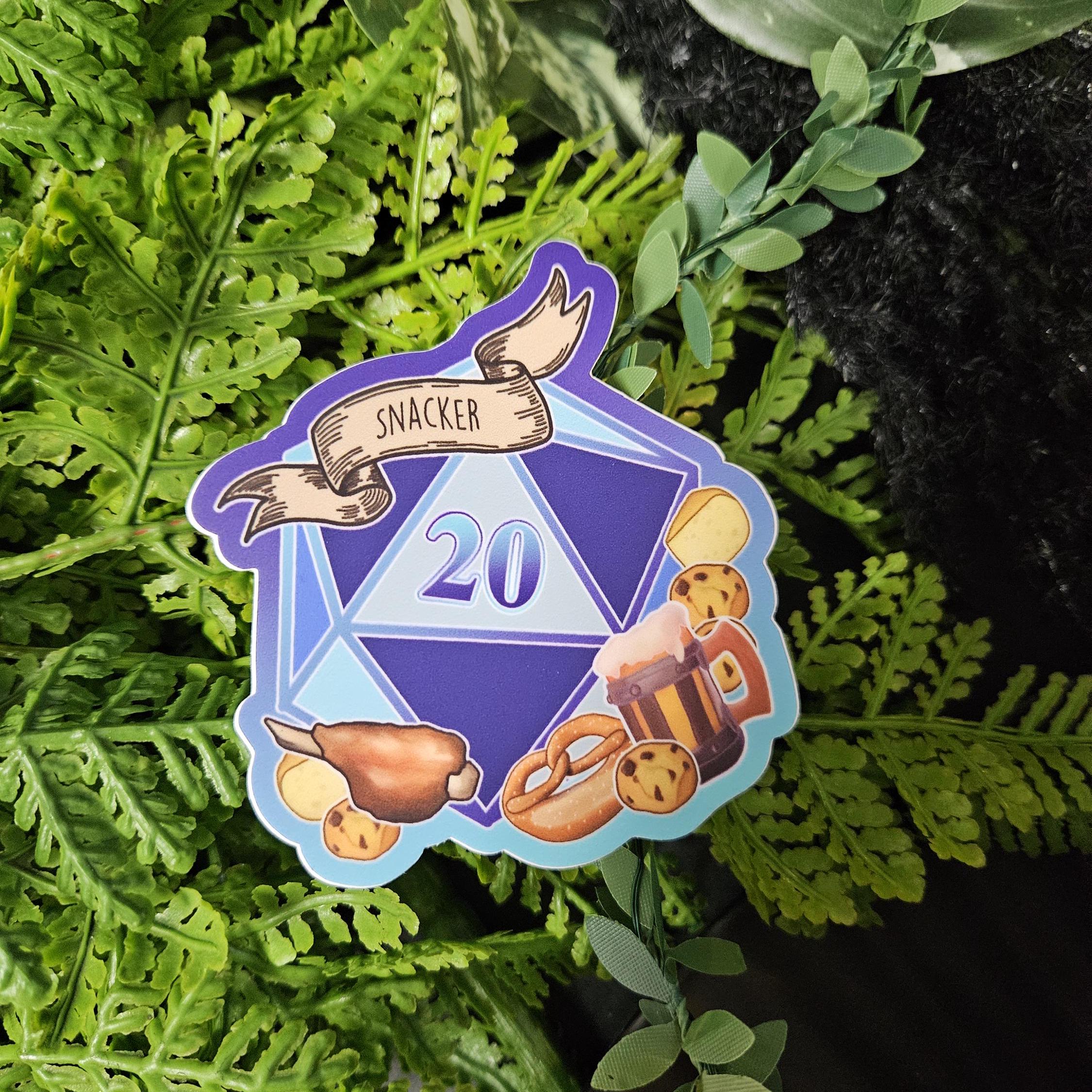 MATTE STICKER: D20 The Snacker , Snacker D20 Sticker , D20 Stickers, D20 Sticker , D20 Snacker Sticker , Player Type D20