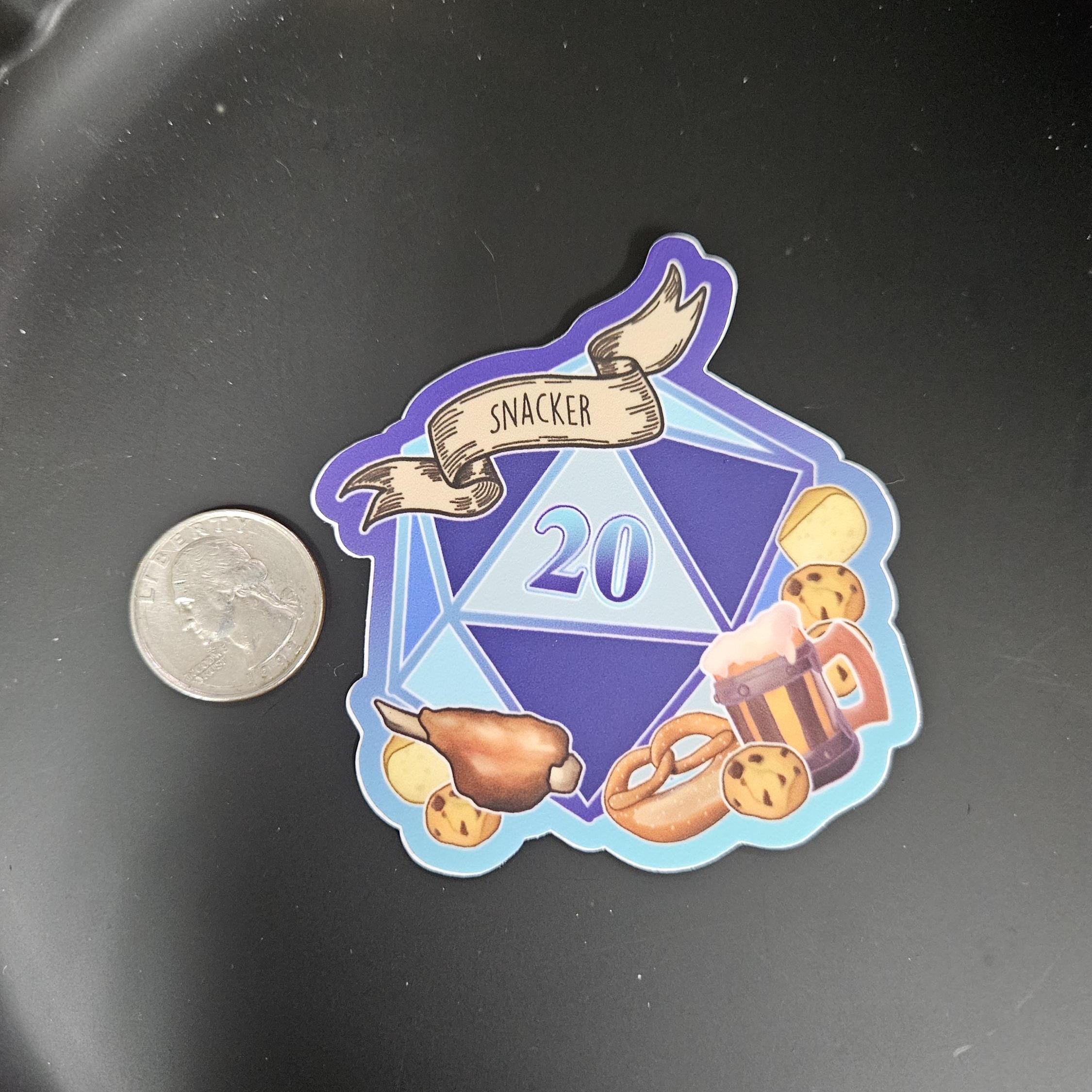 MATTE STICKER: D20 The Snacker , Snacker D20 Sticker , D20 Stickers, D20 Sticker , D20 Snacker Sticker , Player Type D20