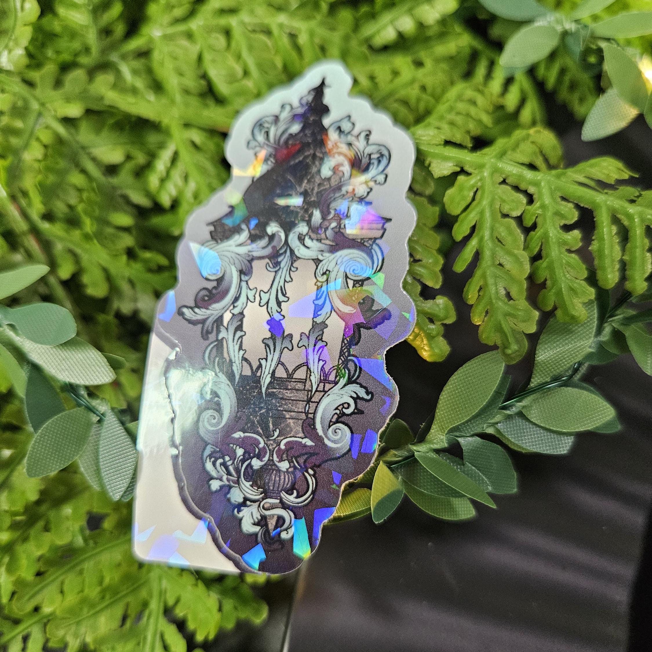 ICE HOLOGRAPHIC STICKER: Dark Ghost Lantern with Blue Filigree