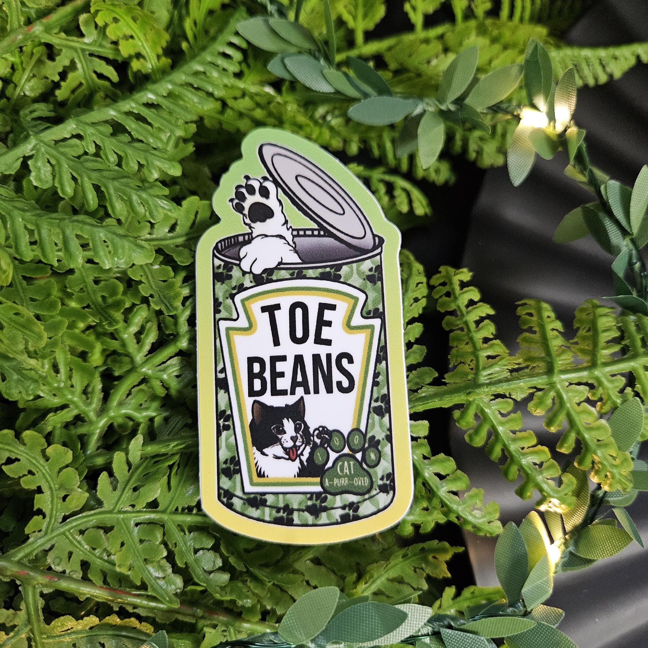 MATTE STICKER: Can of Toe Beans Cat Pun