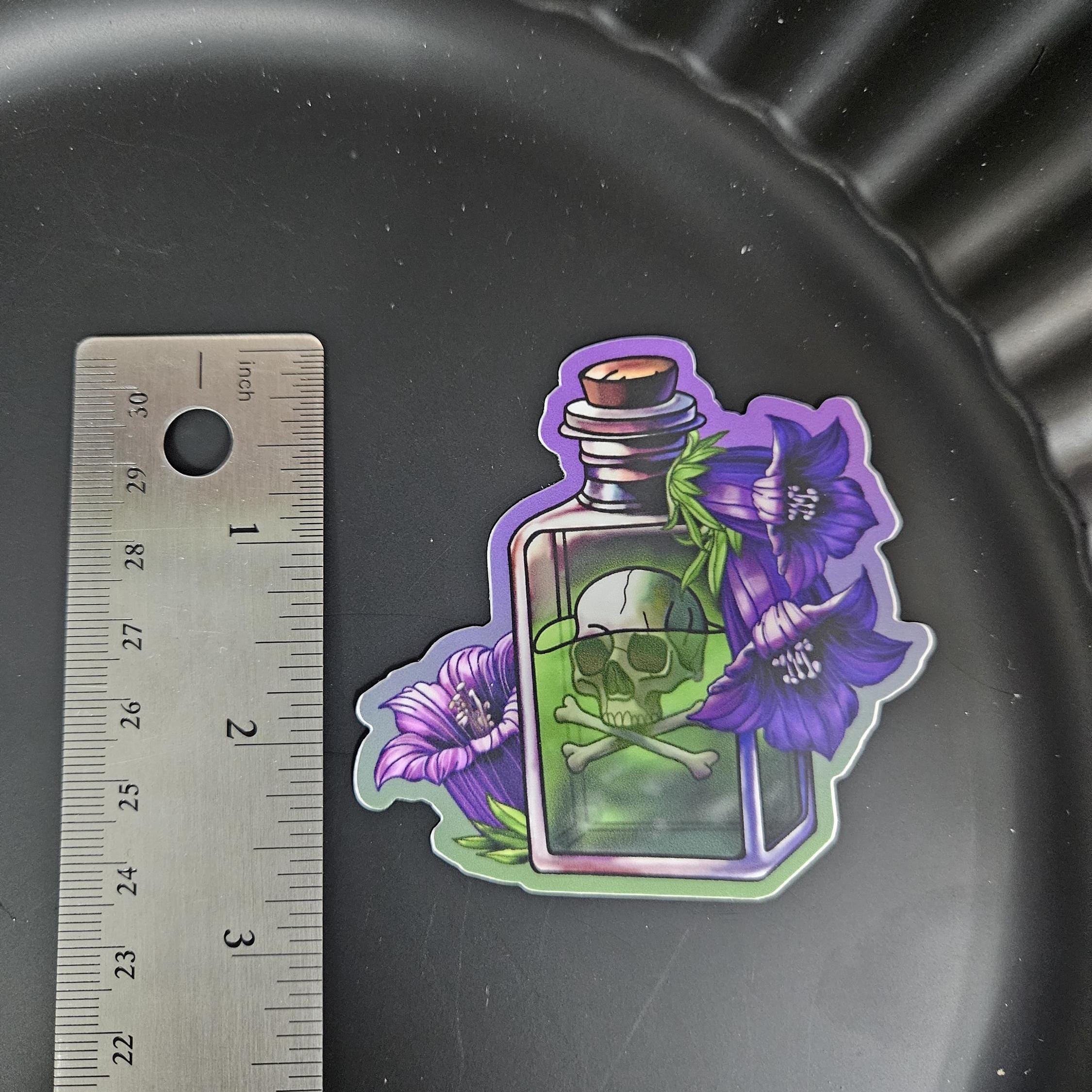 MATTE STICKER: Green and Purple Belladonna Poison Bottle Decorative Sticker Acornandcrowstudio
