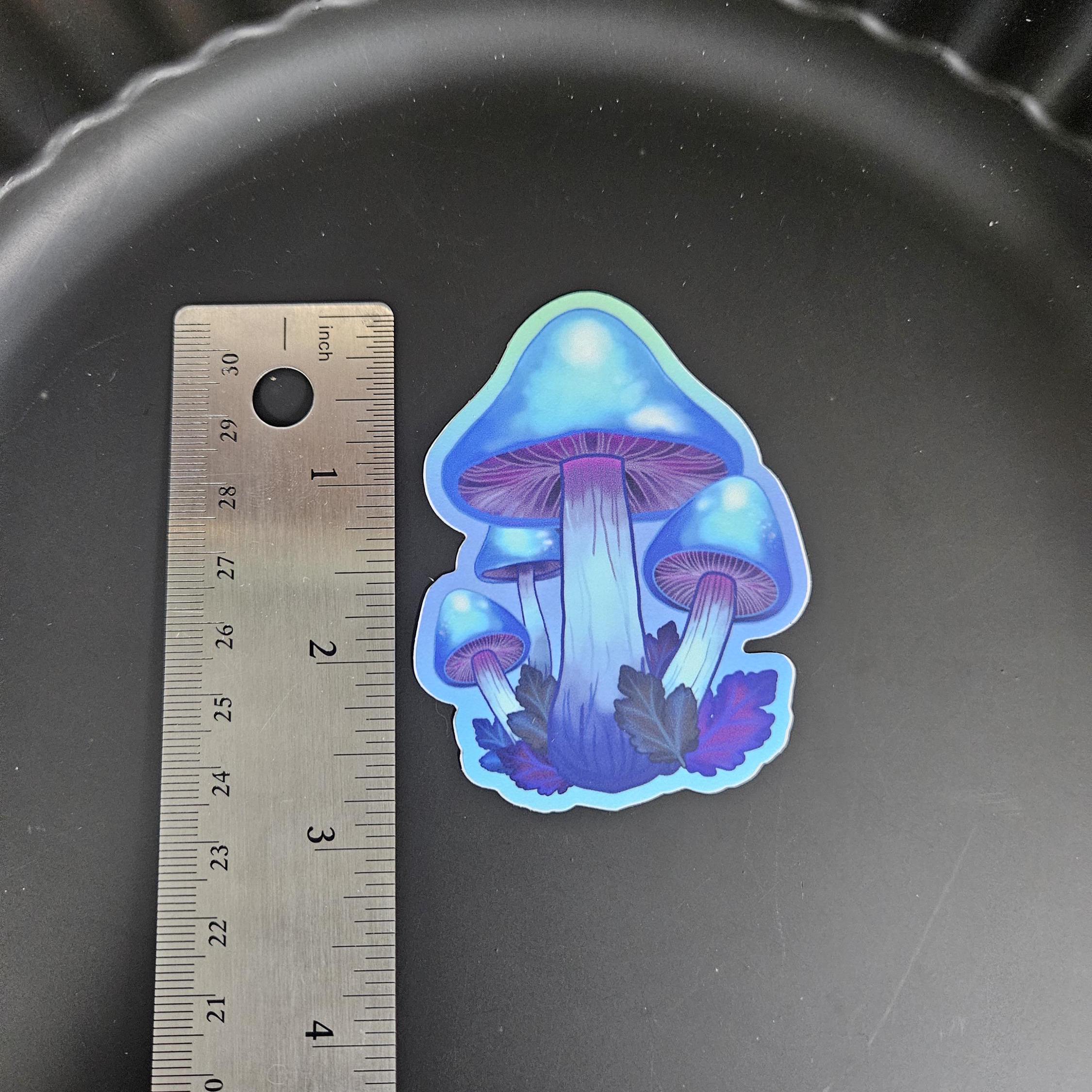 MATTE STICKER: Bio-Luminescent Blue Mushrooms Decorative Sticker Acornandcrowstudio