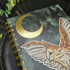 A5 Size SPIRAL NOTEBOOK: Forest Owl and Gold FOIL Moon Lined Pages , Forest Owl Notebook , Owl and Moon Art , Barn Owl Notebook