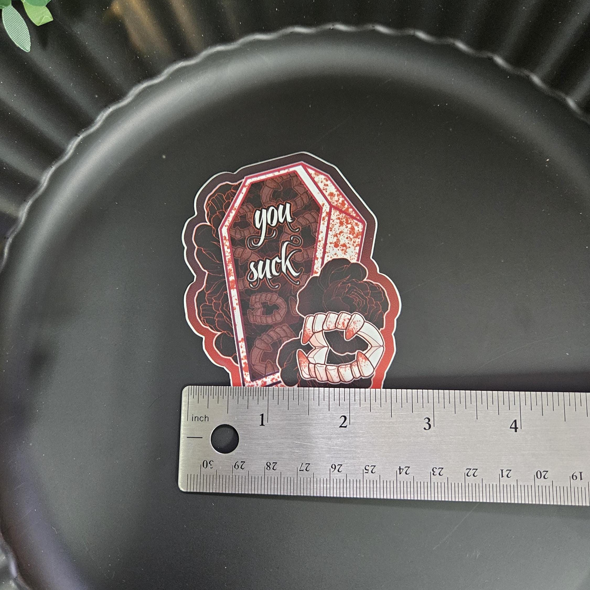 MATTE STICKER: Vampire 'You Suck' Coffin with Red Roses